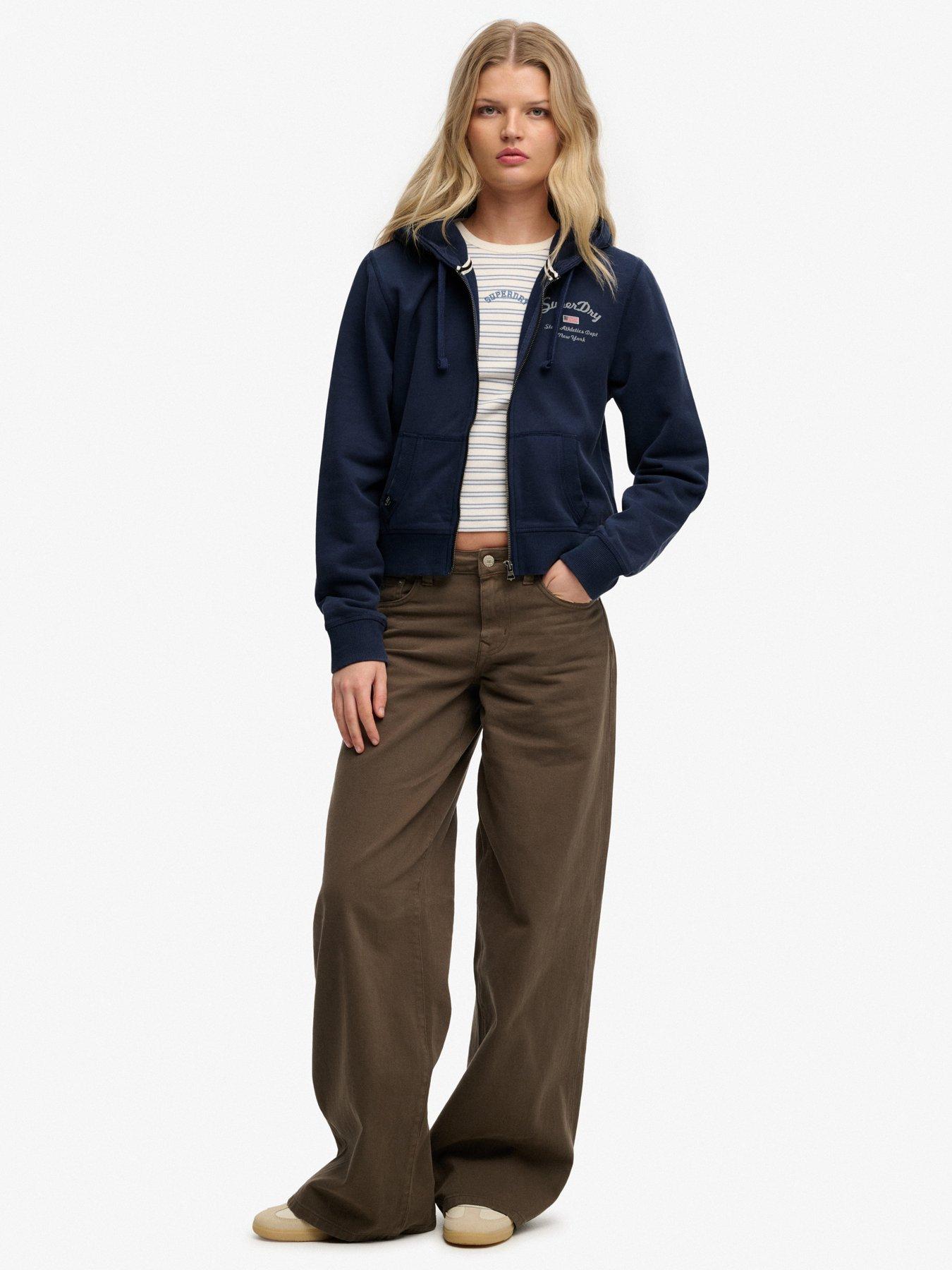 Image 3 of 4 of Superdry Athletic Essentials Cropped Zip Hoodie - Navy
