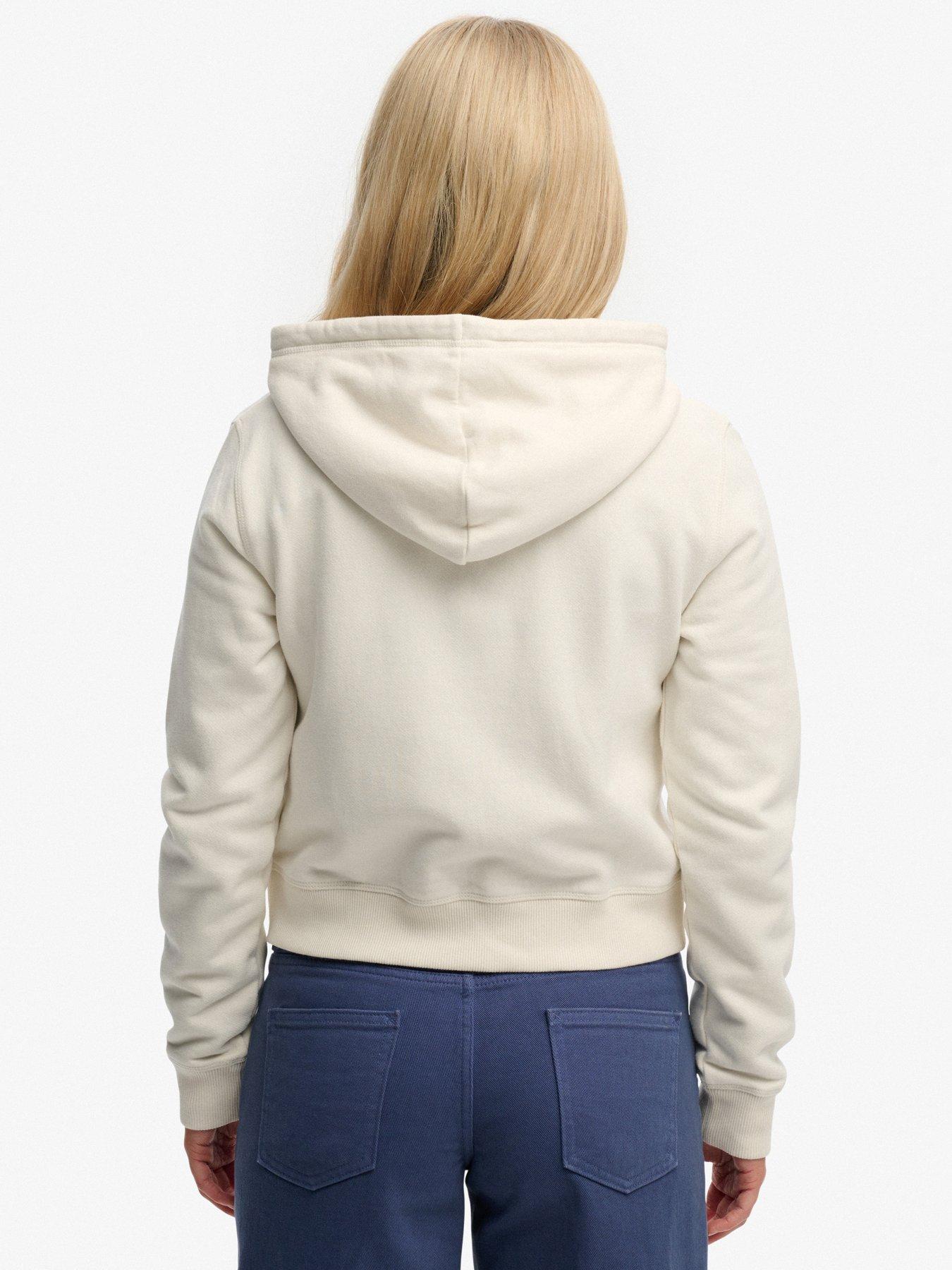 Image 2 of 5 of Superdry Athletic Essentials Relaxed Crop Zip Hoodie - White