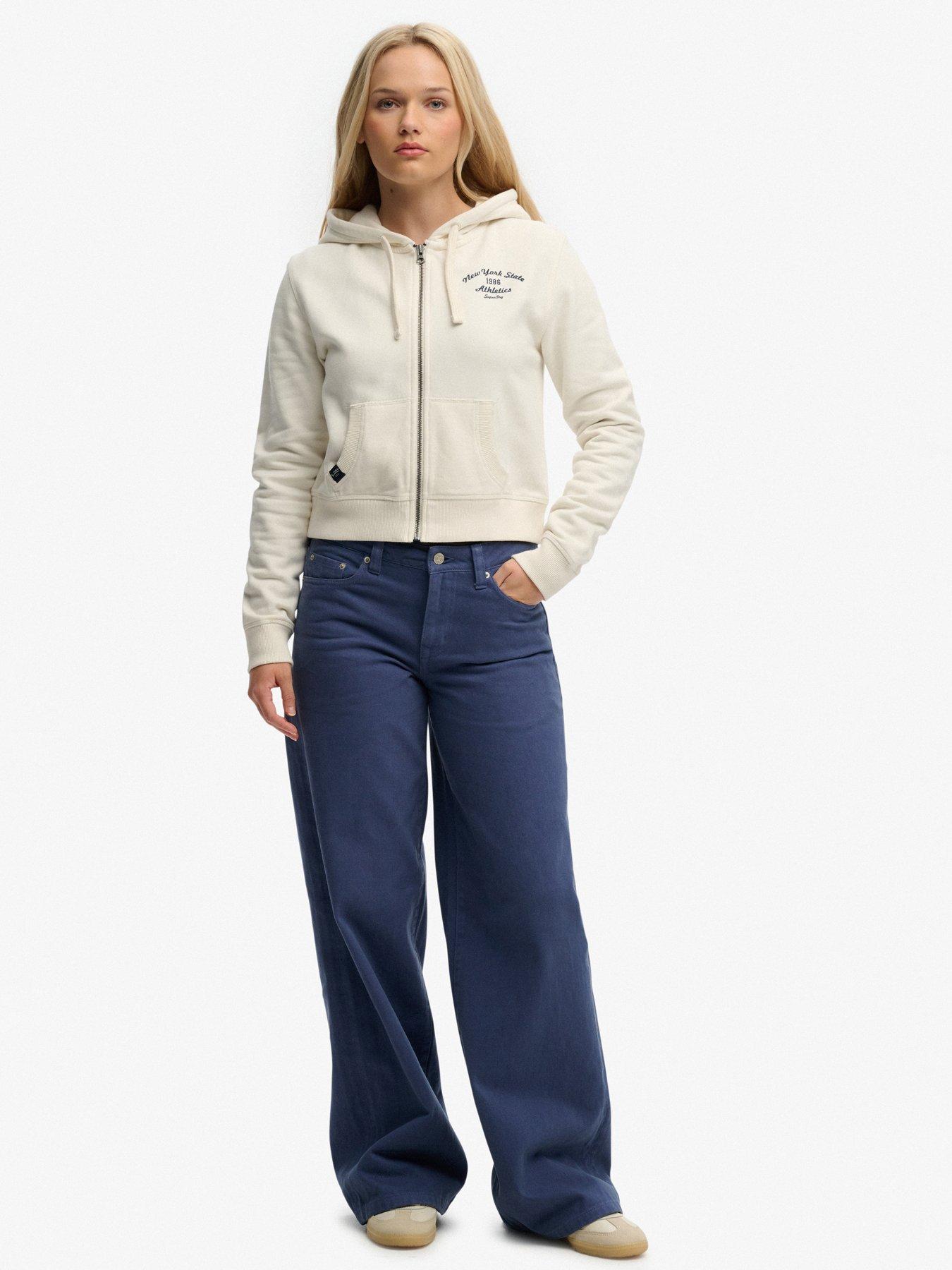 Image 3 of 5 of Superdry Athletic Essentials Relaxed Crop Zip Hoodie - White