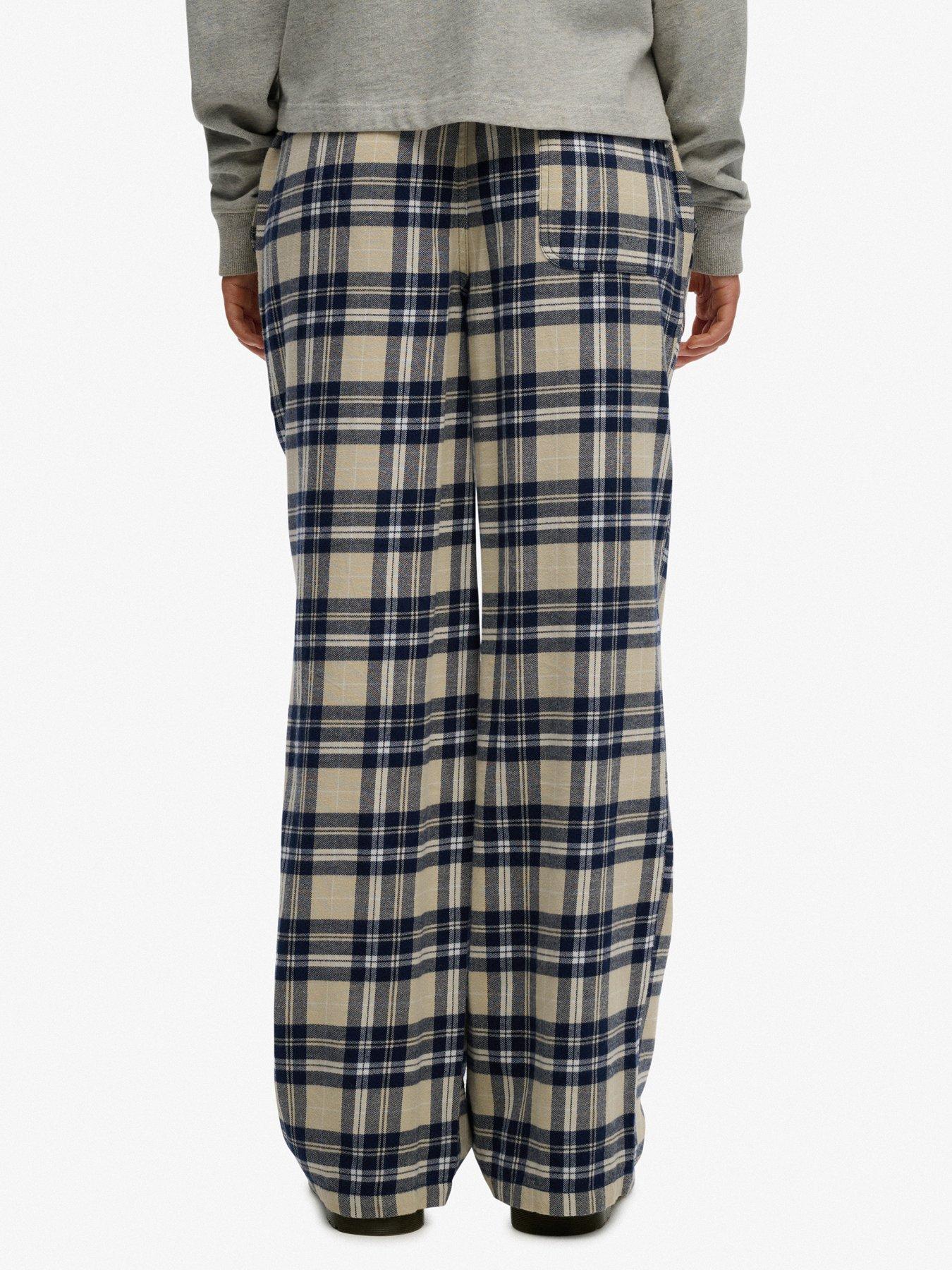 Image 2 of 7 of Superdry Cotton Check Elastic Trousers - Cream/Navy Check