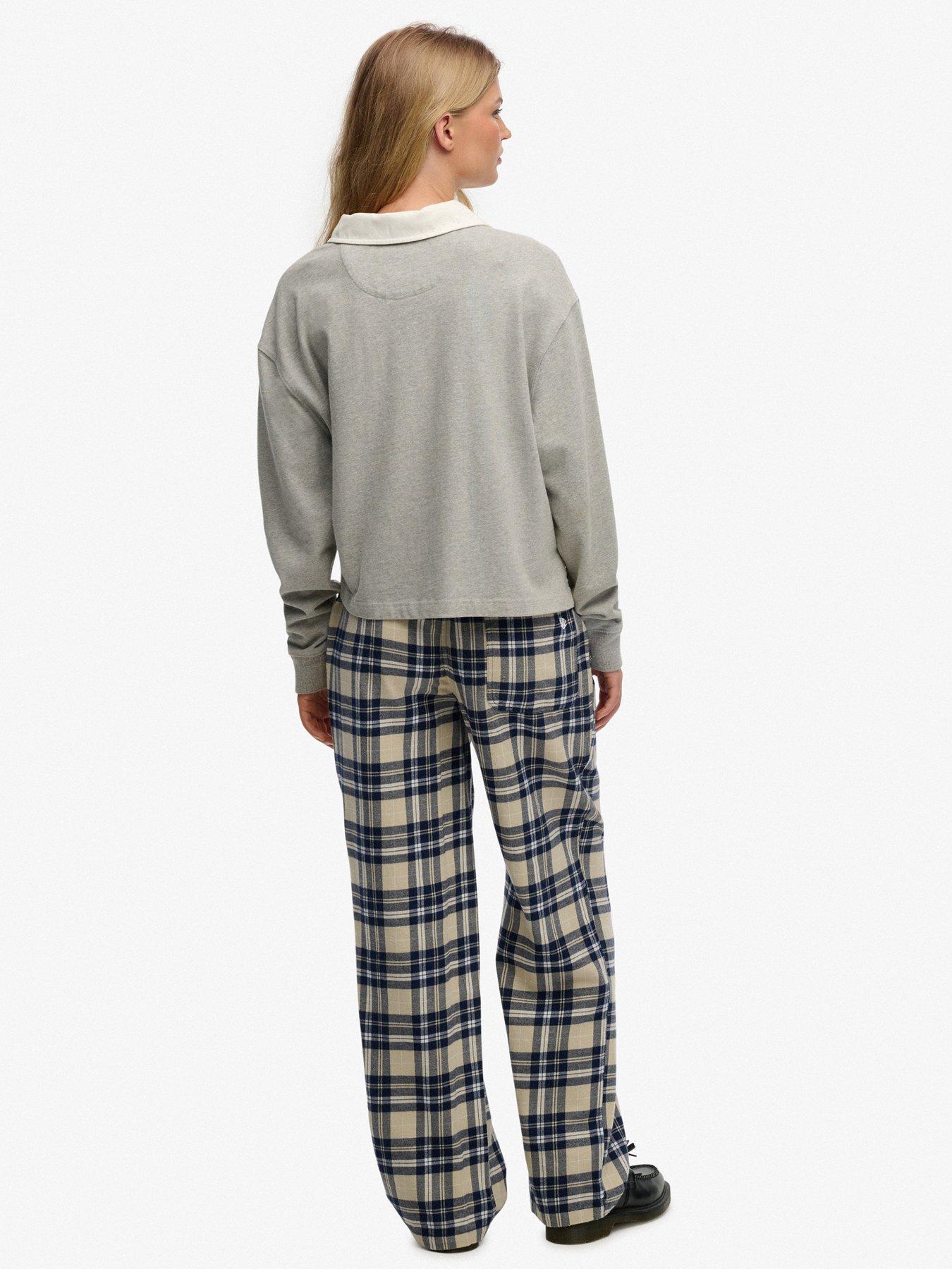 Image 4 of 7 of Superdry Cotton Check Elastic Trousers - Cream/Navy Check