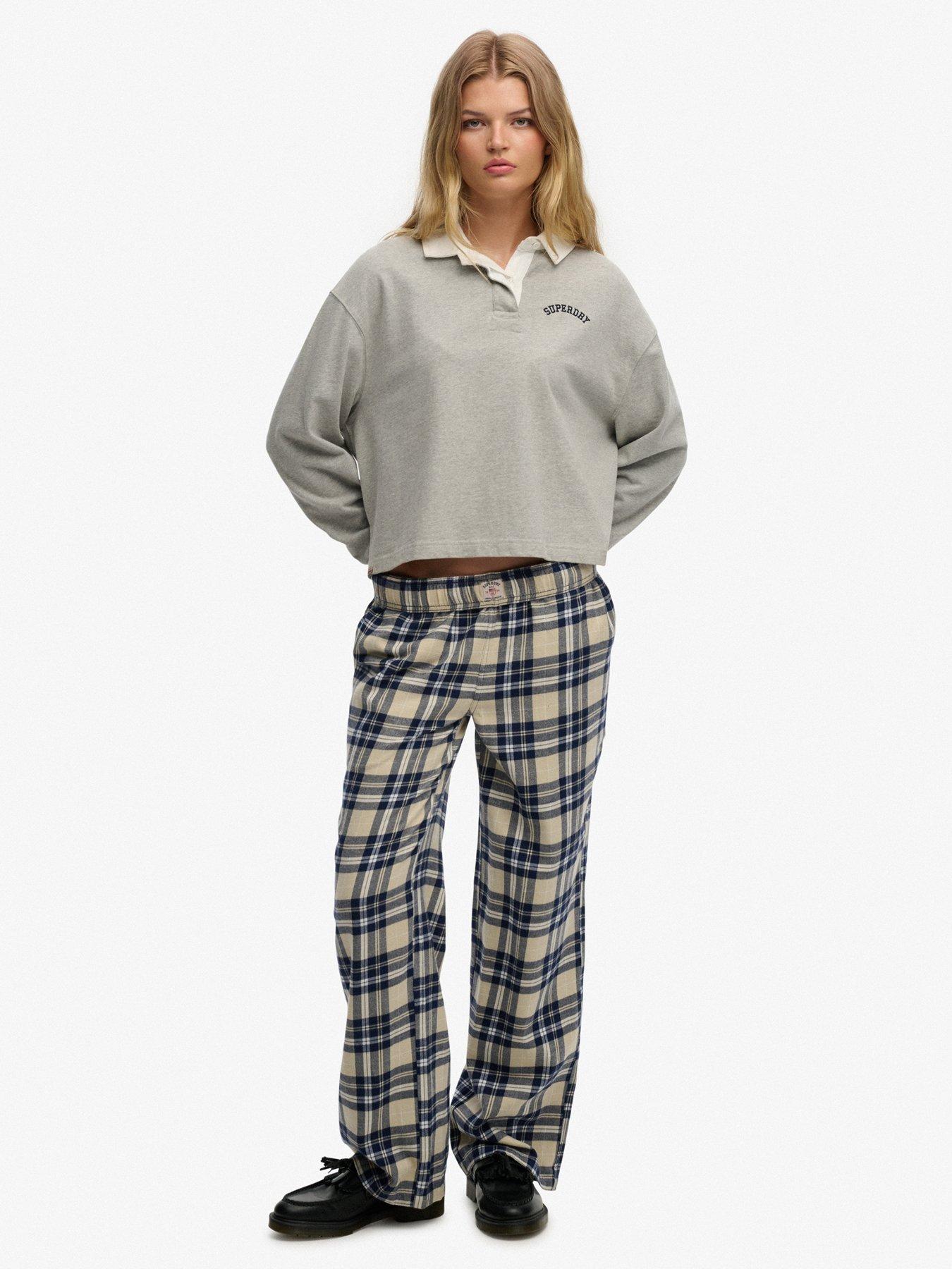 Image 5 of 7 of Superdry Cotton Check Elastic Trousers - Cream/Navy Check