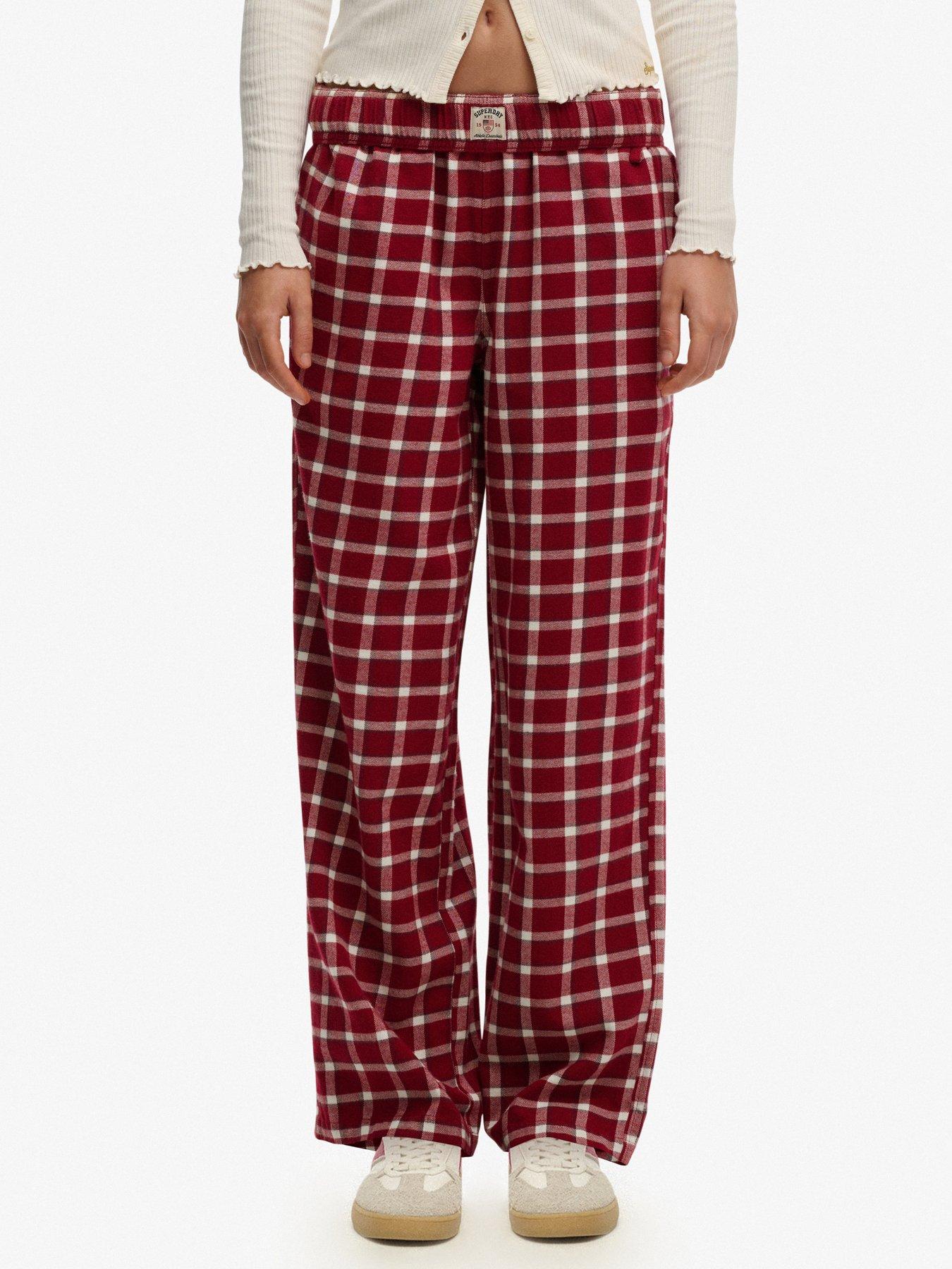 Superdry Cotton Check Elastic Trousers - Red