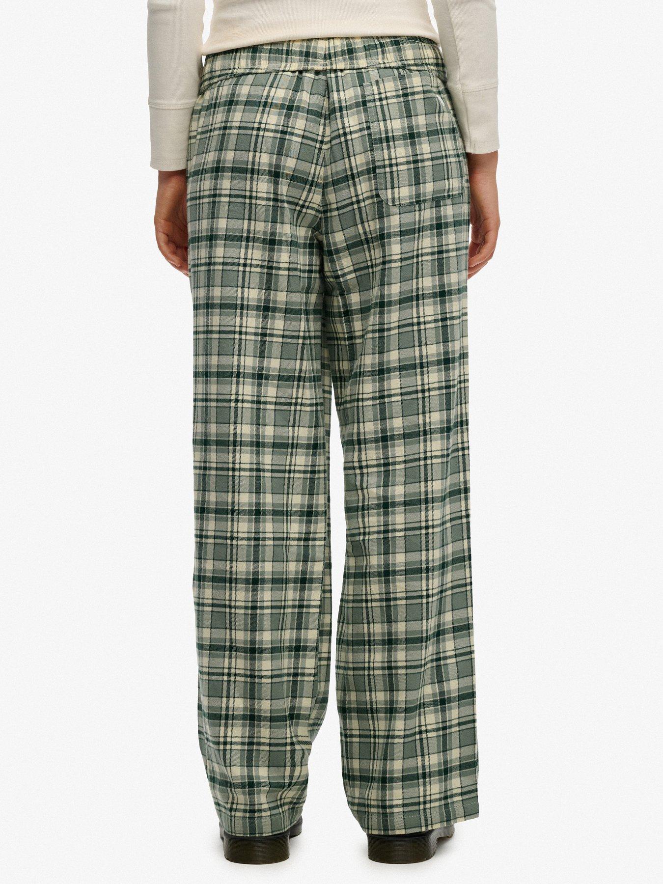 Image 2 of 7 of Superdry Cotton Check Elastic Trousers - Green