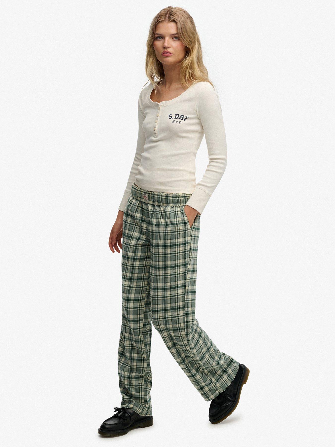 Image 3 of 7 of Superdry Cotton Check Elastic Trousers - Green