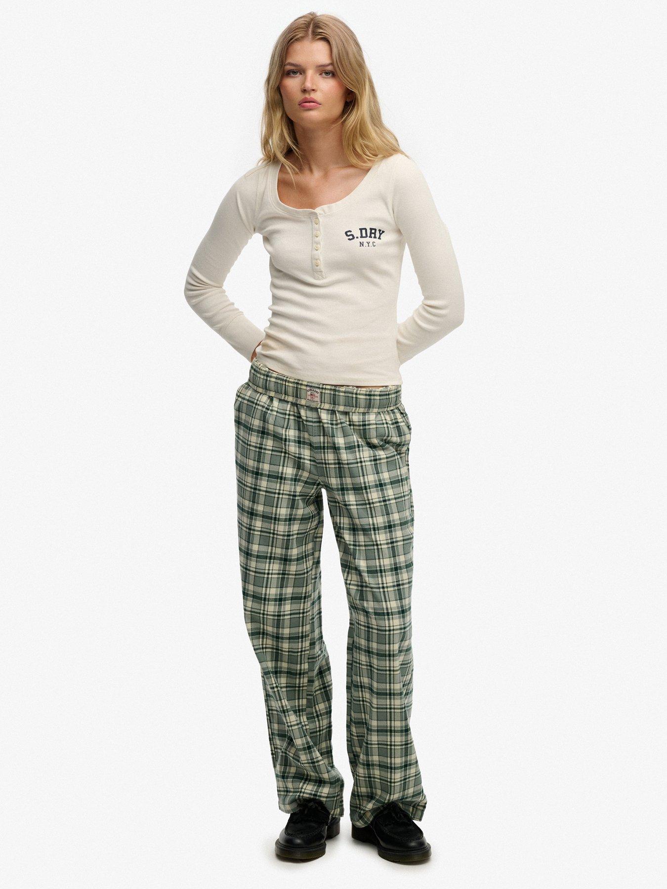 Image 4 of 7 of Superdry Cotton Check Elastic Trousers - Green