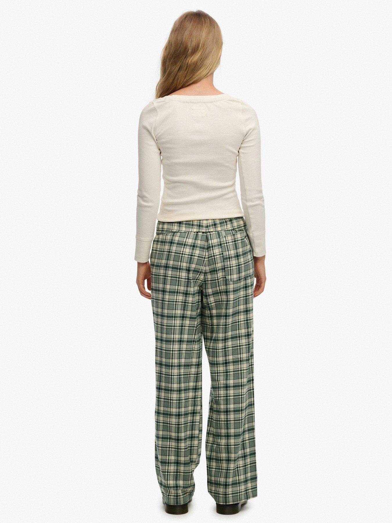 Image 5 of 7 of Superdry Cotton Check Elastic Trousers - Green