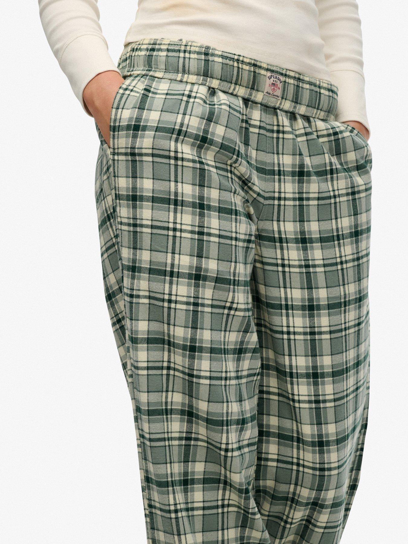 Image 6 of 7 of Superdry Cotton Check Elastic Trousers - Green