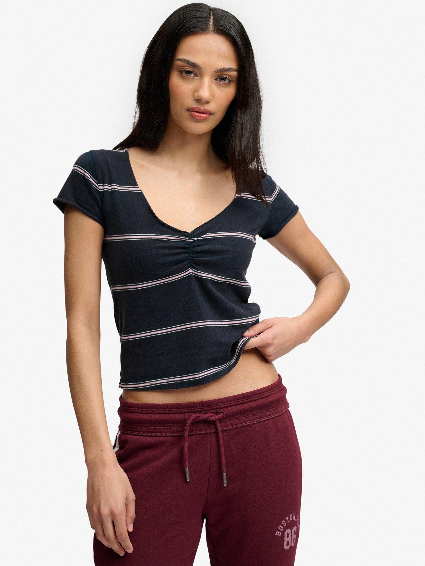 Superdry Athletic Essentials Gathered Pattern Top - Navy