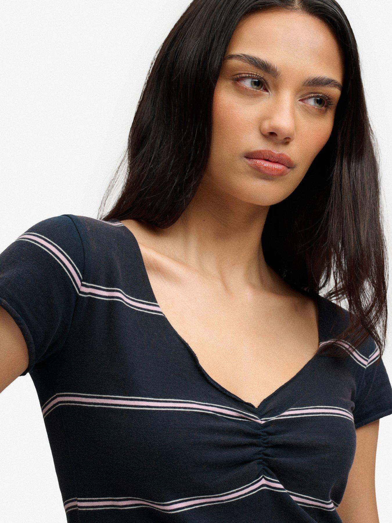 Image 4 of 6 of Superdry Athletic Essentials Gathered Pattern Top - Navy