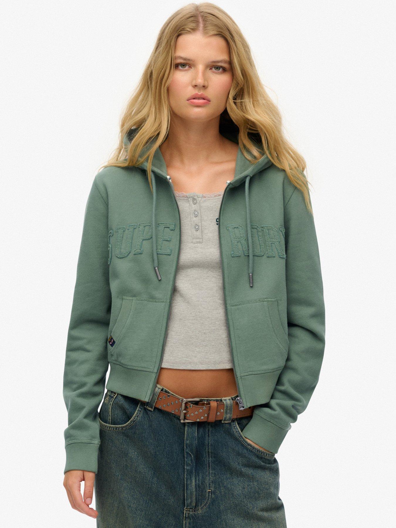 Superdry Athletic Essentials Tonal Cropped Zip Hoodie - Green