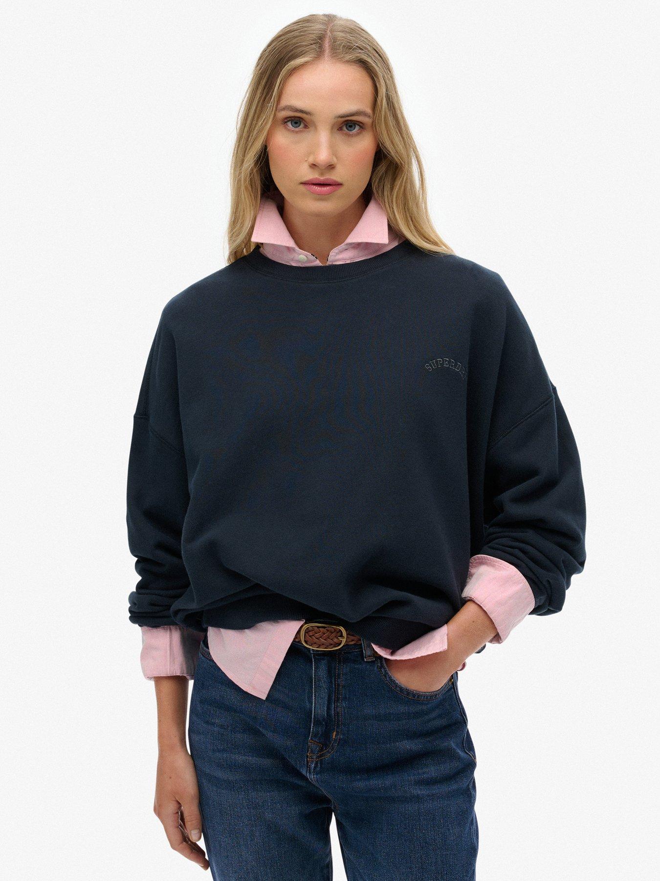 Image 1 of 6 of Superdry Essential Logo Relaxed Crew Sweatshirt - Navy
