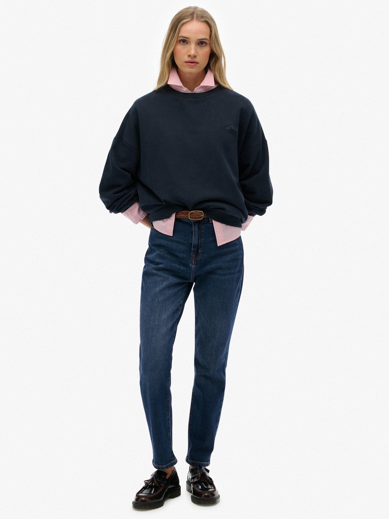 Image 3 of 6 of Superdry Essential Logo Relaxed Crew Sweatshirt - Navy