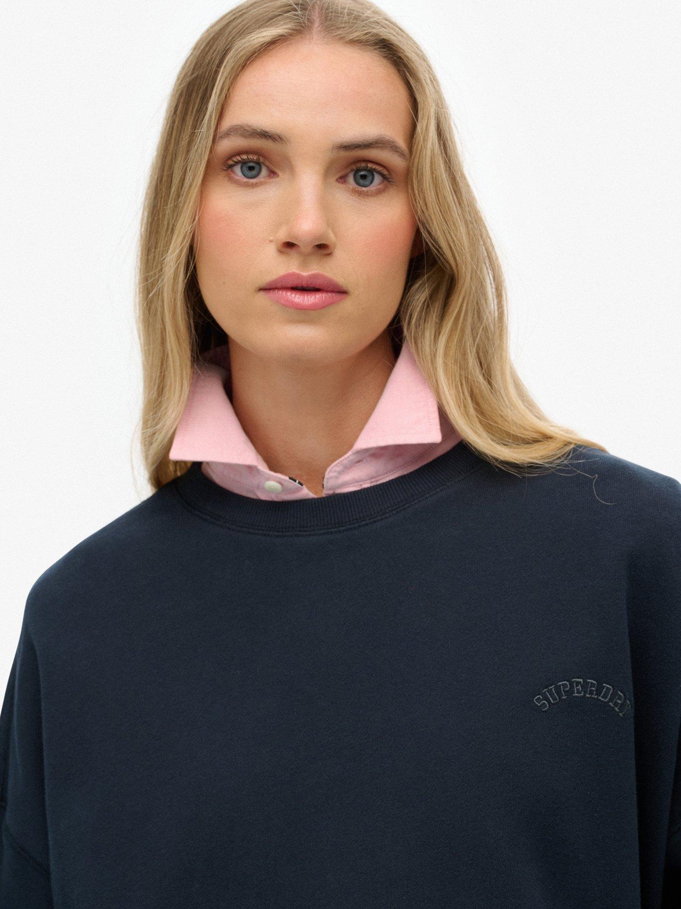 Image 4 of 6 of Superdry Essential Logo Relaxed Crew Sweatshirt - Navy