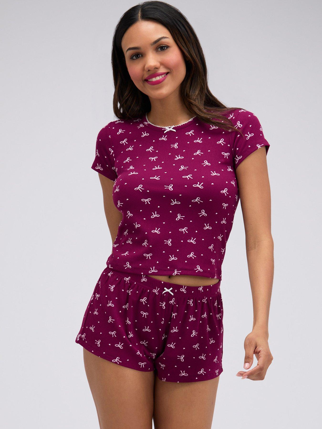 Boux Avenue Boux Avenue Bow Rib Short Pj Set - Plum