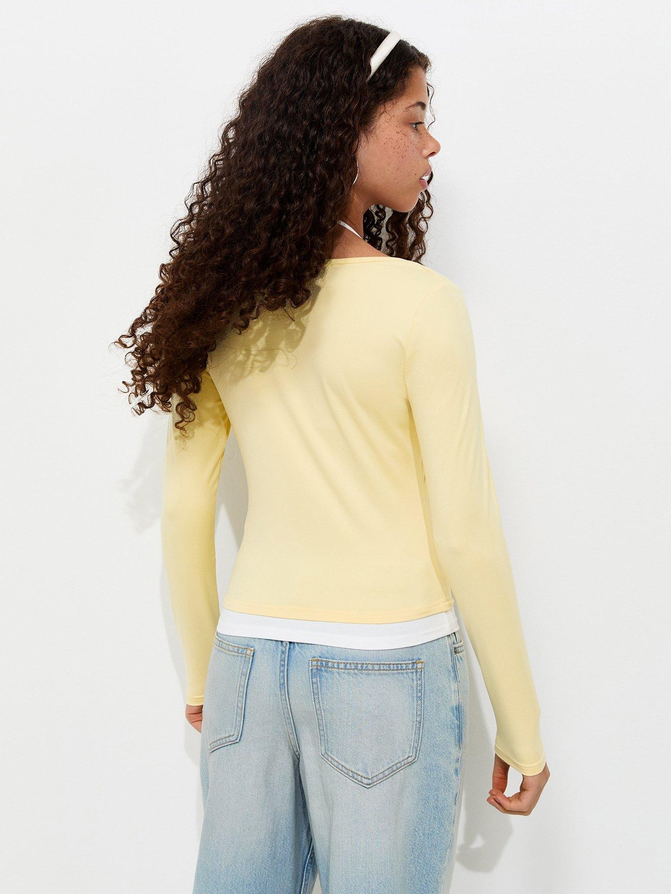 Image 2 of 5 of New Look 915 Girls 2 In 1 Halterneck Long Sleeve Top - Light Yellow