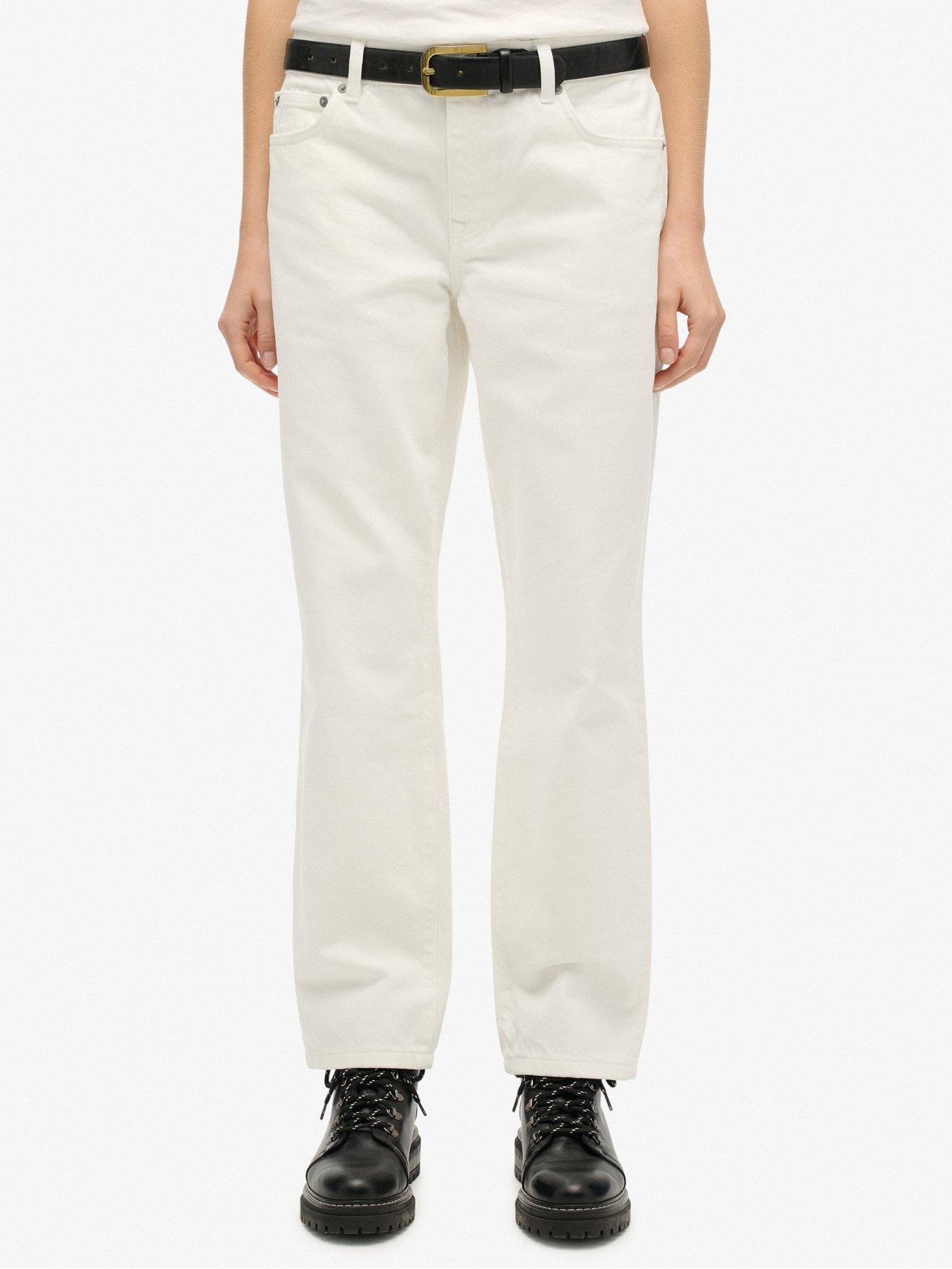 Image 1 of 7 of Superdry Cotton Mid Rise Straight Jeans - White