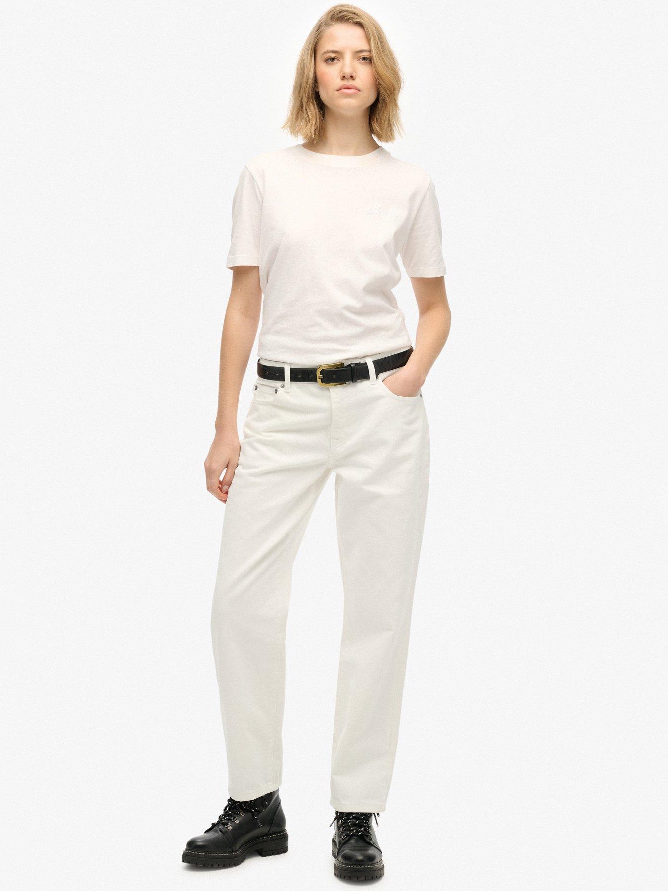 Image 3 of 7 of Superdry Cotton Mid Rise Straight Jeans - White