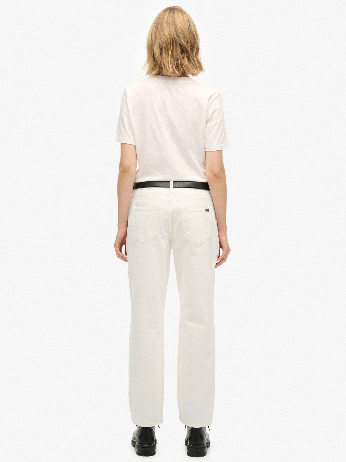 Image 4 of 7 of Superdry Cotton Mid Rise Straight Jeans - White
