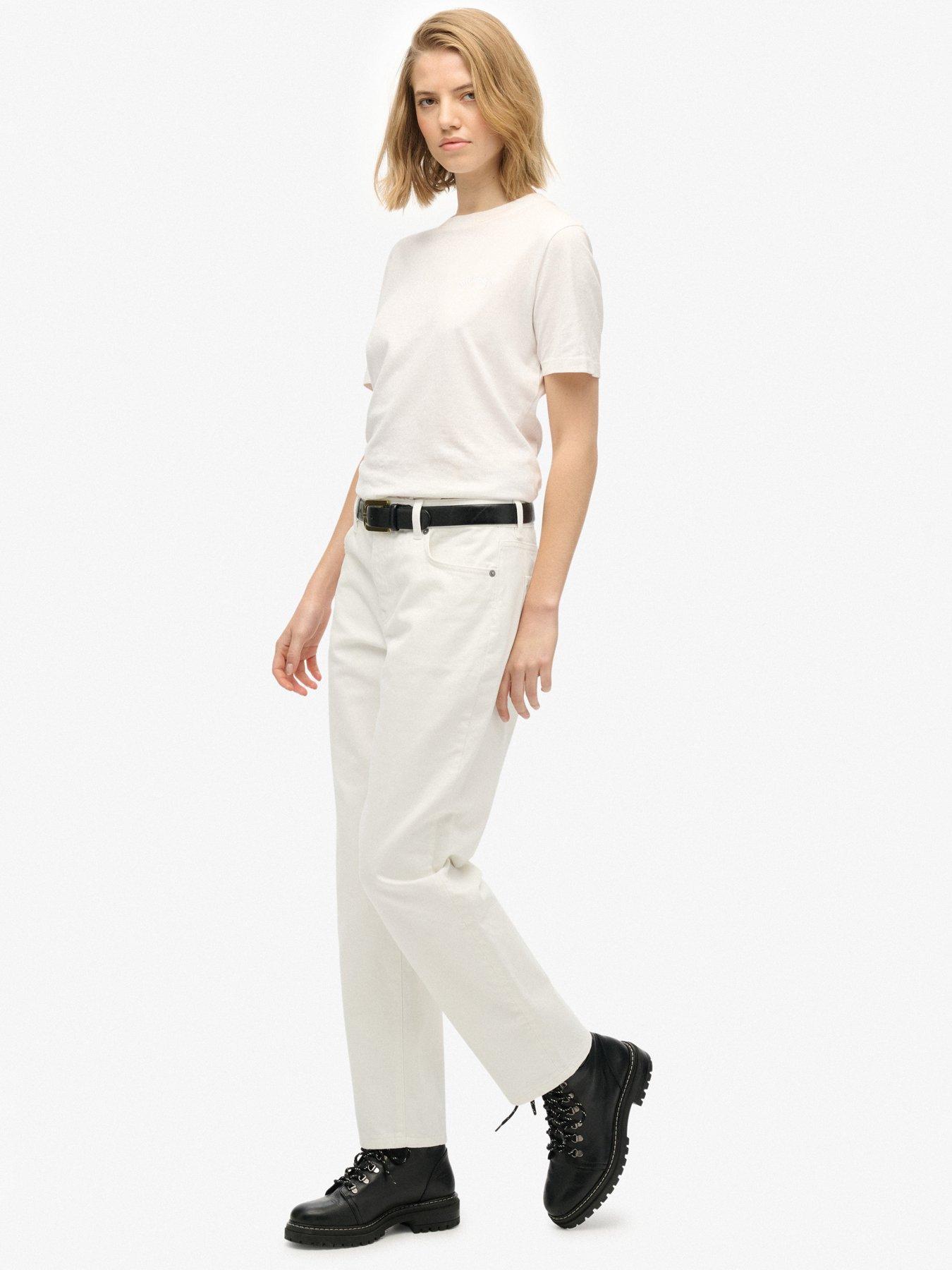 Image 5 of 7 of Superdry Cotton Mid Rise Straight Jeans - White