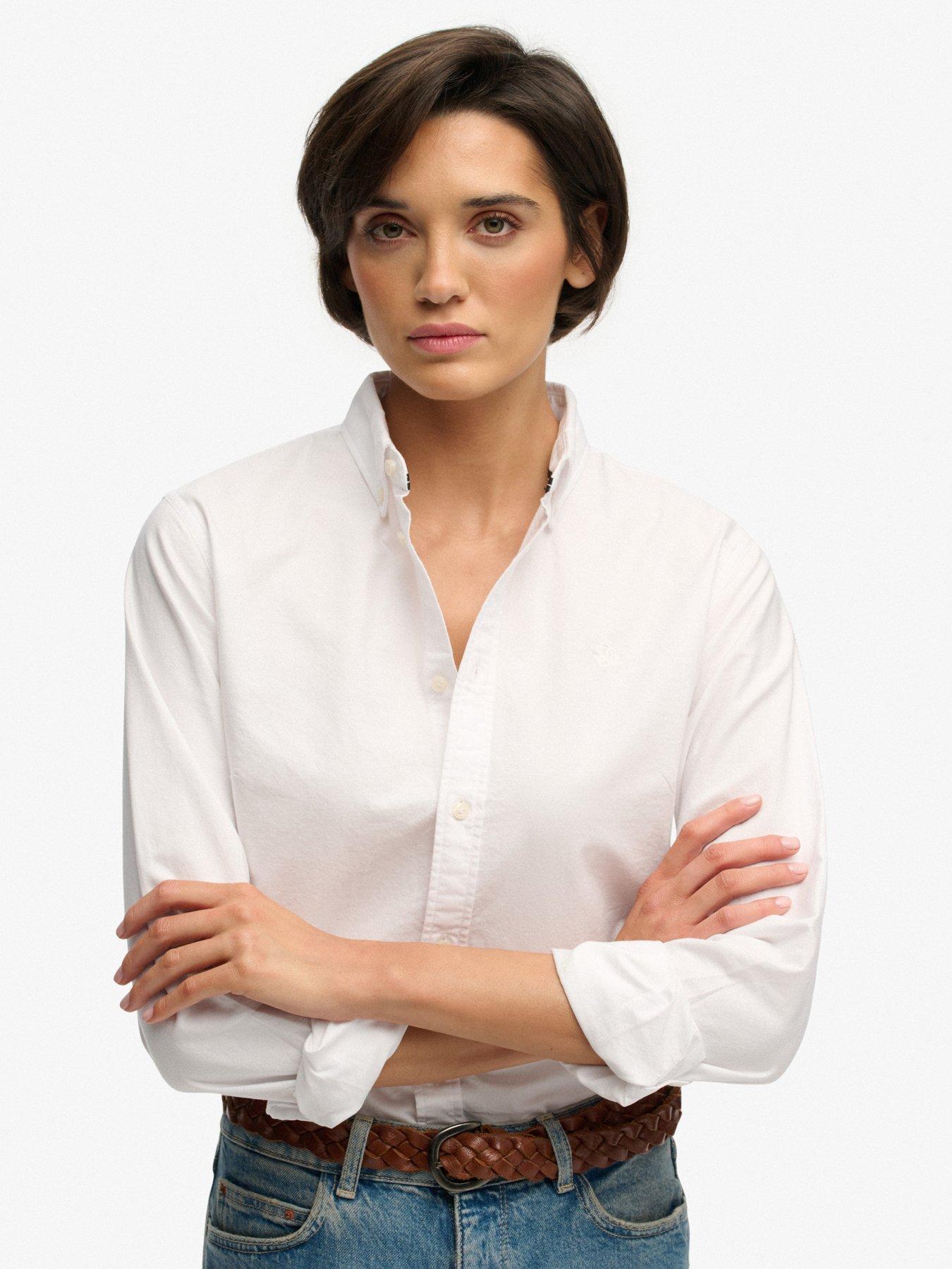 Image 1 of 5 of Superdry Slim Oxford Long Sleeve Shirt - White
