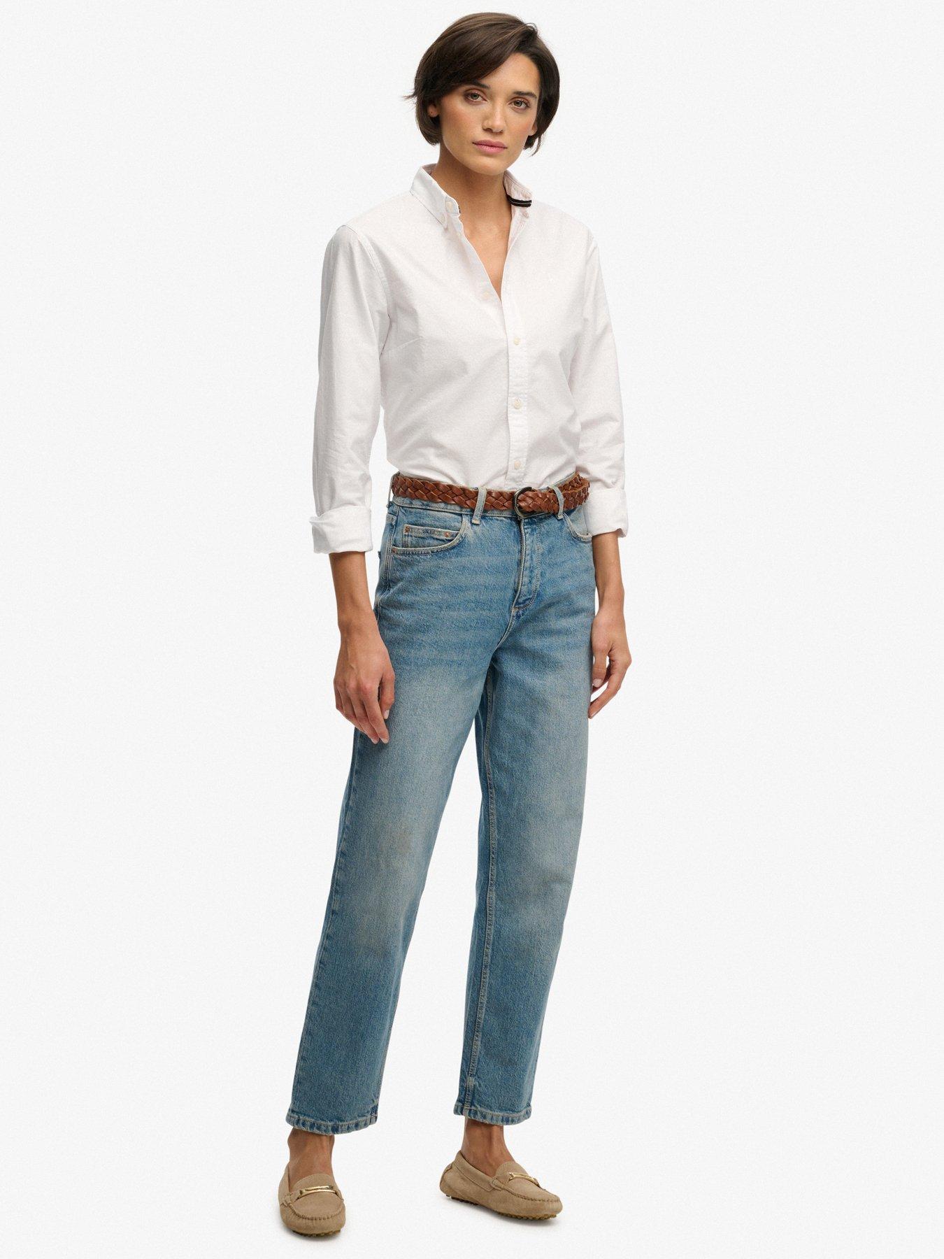 Image 3 of 5 of Superdry Slim Oxford Long Sleeve Shirt - White