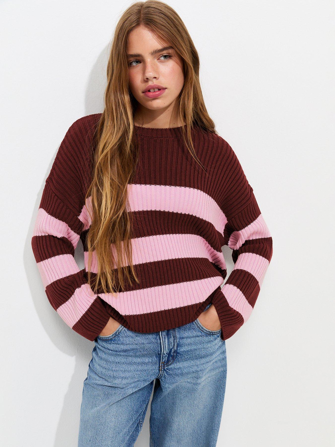 Image 1 of 5 of New Look 915 Girls Pink Striped Rib Jumper