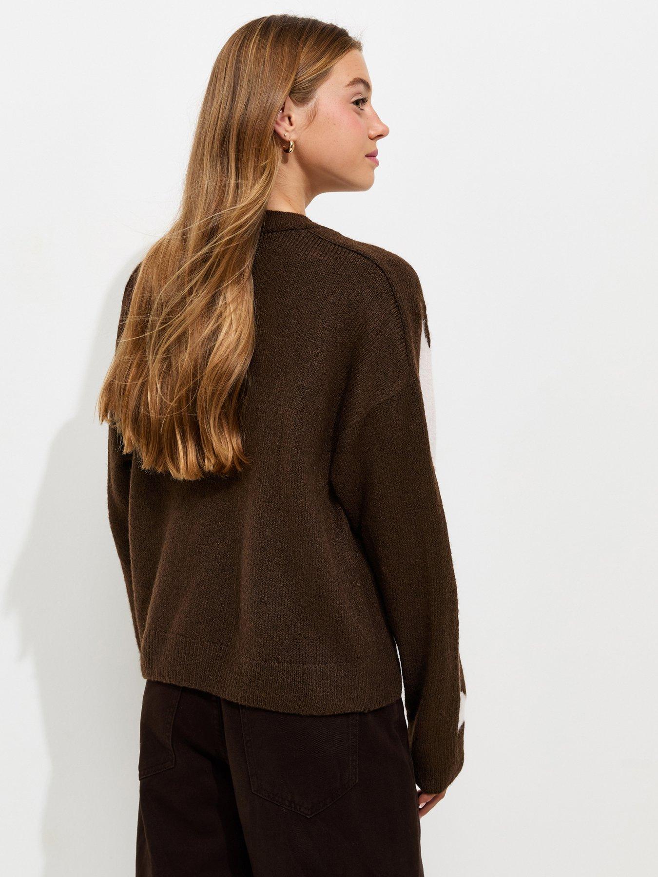 Image 2 of 6 of New Look 915 Girls Brown V-neck 08 Contrast Stripe Football Jumper