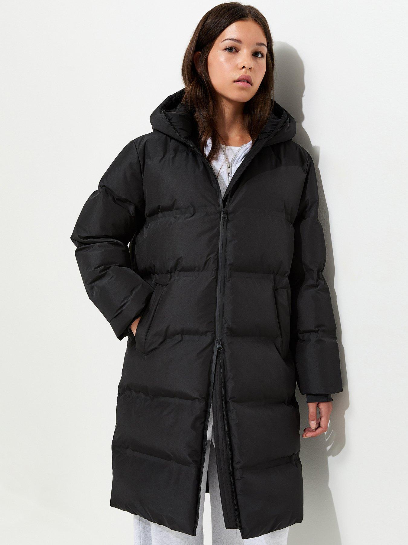 Image 1 of 6 of New Look 915 New Look 915 Girls Hooded Midi Padded Puffer Jacket - Black