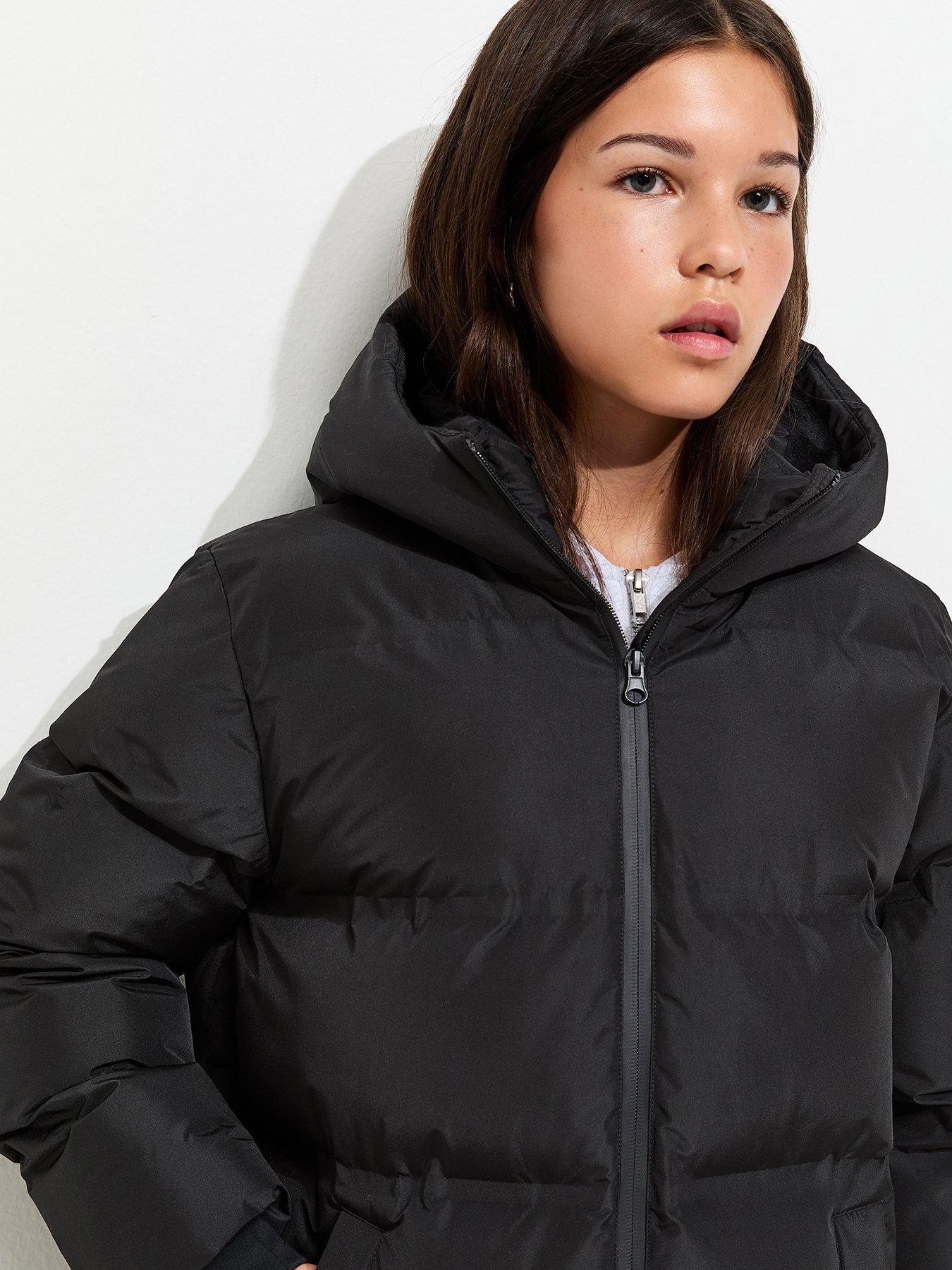 Image 4 of 6 of New Look 915 New Look 915 Girls Hooded Midi Padded Puffer Jacket - Black