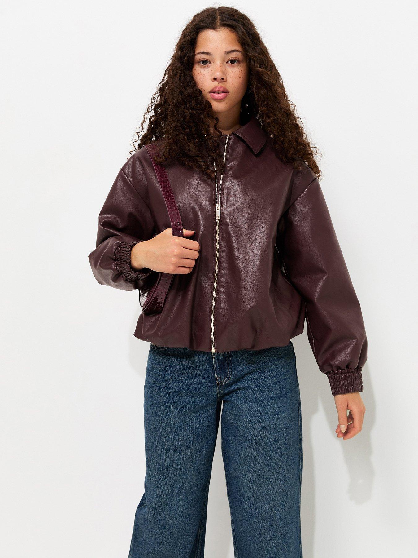New Look 915 Girls Dark Burgundy Faux Leather Bubble Hem Jacket