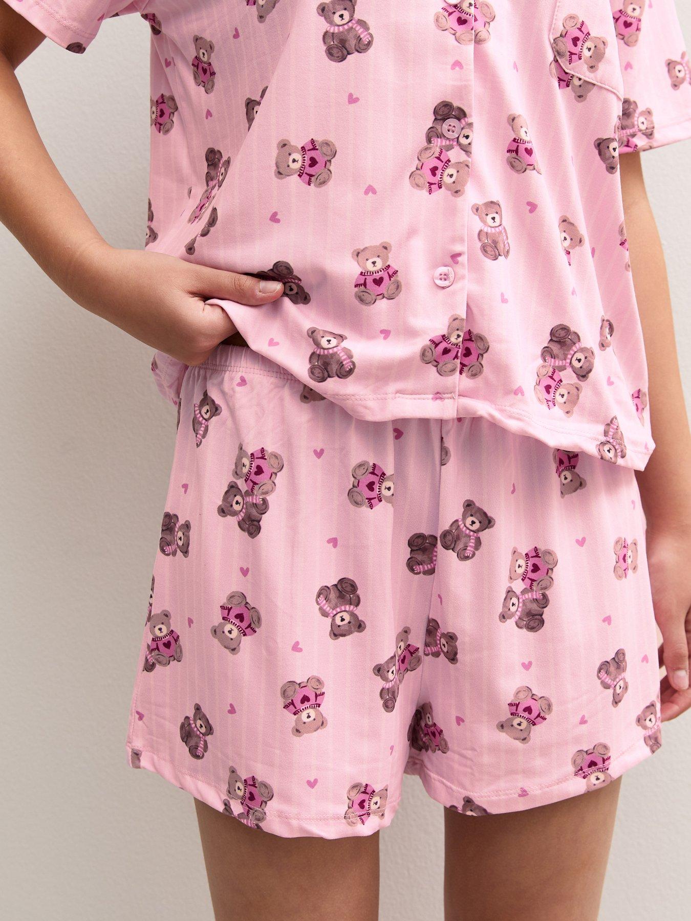 Image 5 of 5 of New Look 915 Girls Teddy Bear Print Button Through Pyjama Set - Pink