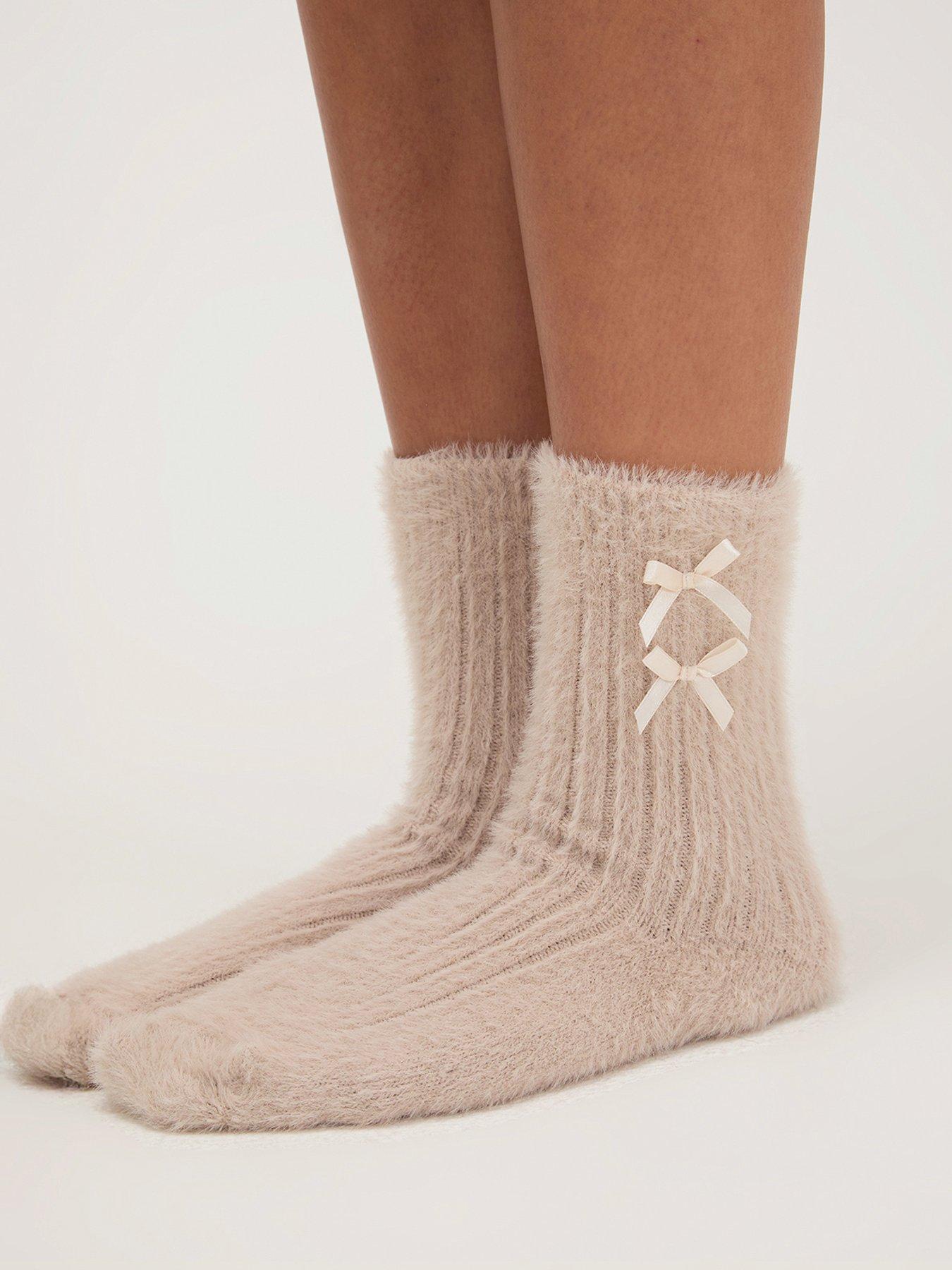 Boux Avenue Boux Avenue Bow Rib Feather Cosy Sock 2pk - Neutral Mix