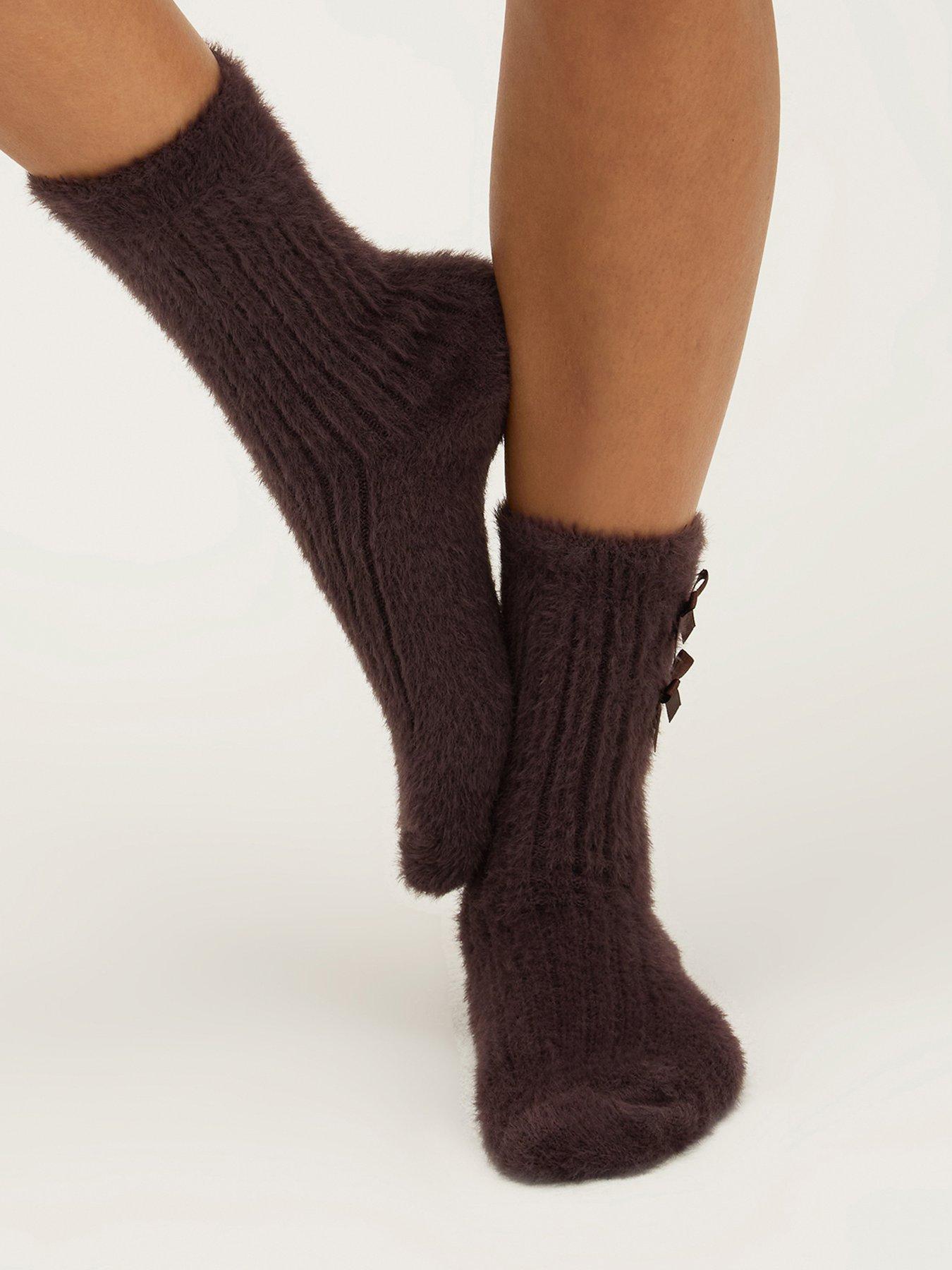 Image 2 of 6 of Boux Avenue Boux Avenue Bow Rib Feather Cosy Sock 2pk - Neutral Mix