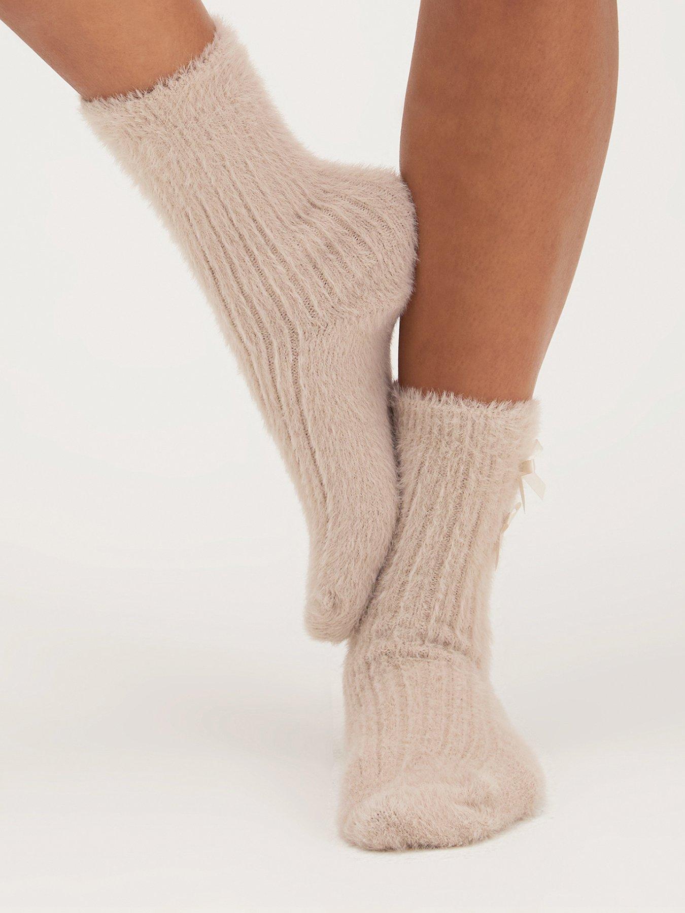 Image 3 of 6 of Boux Avenue Boux Avenue Bow Rib Feather Cosy Sock 2pk - Neutral Mix