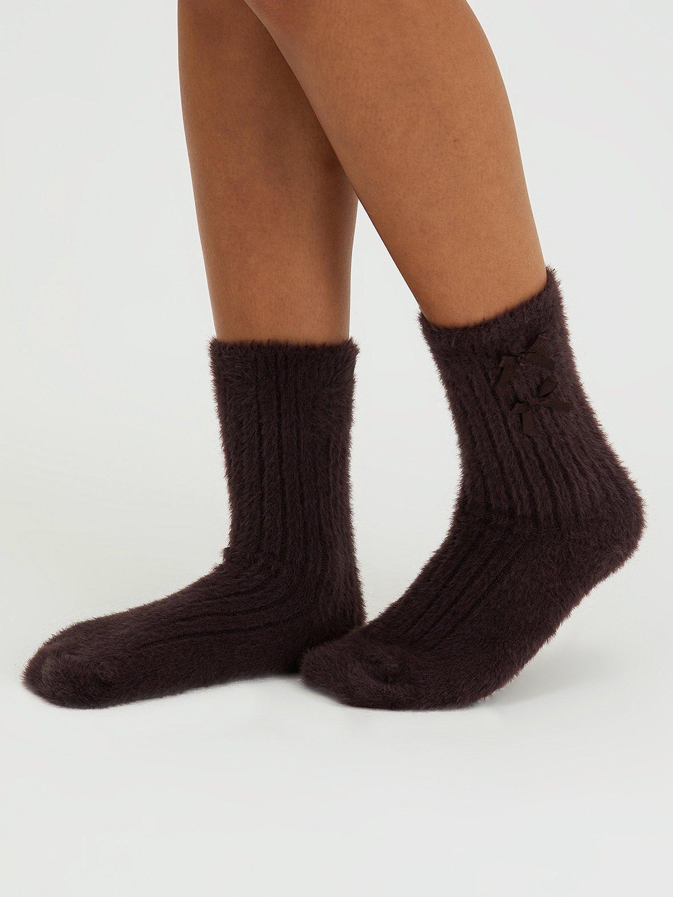 Image 4 of 6 of Boux Avenue Boux Avenue Bow Rib Feather Cosy Sock 2pk - Neutral Mix