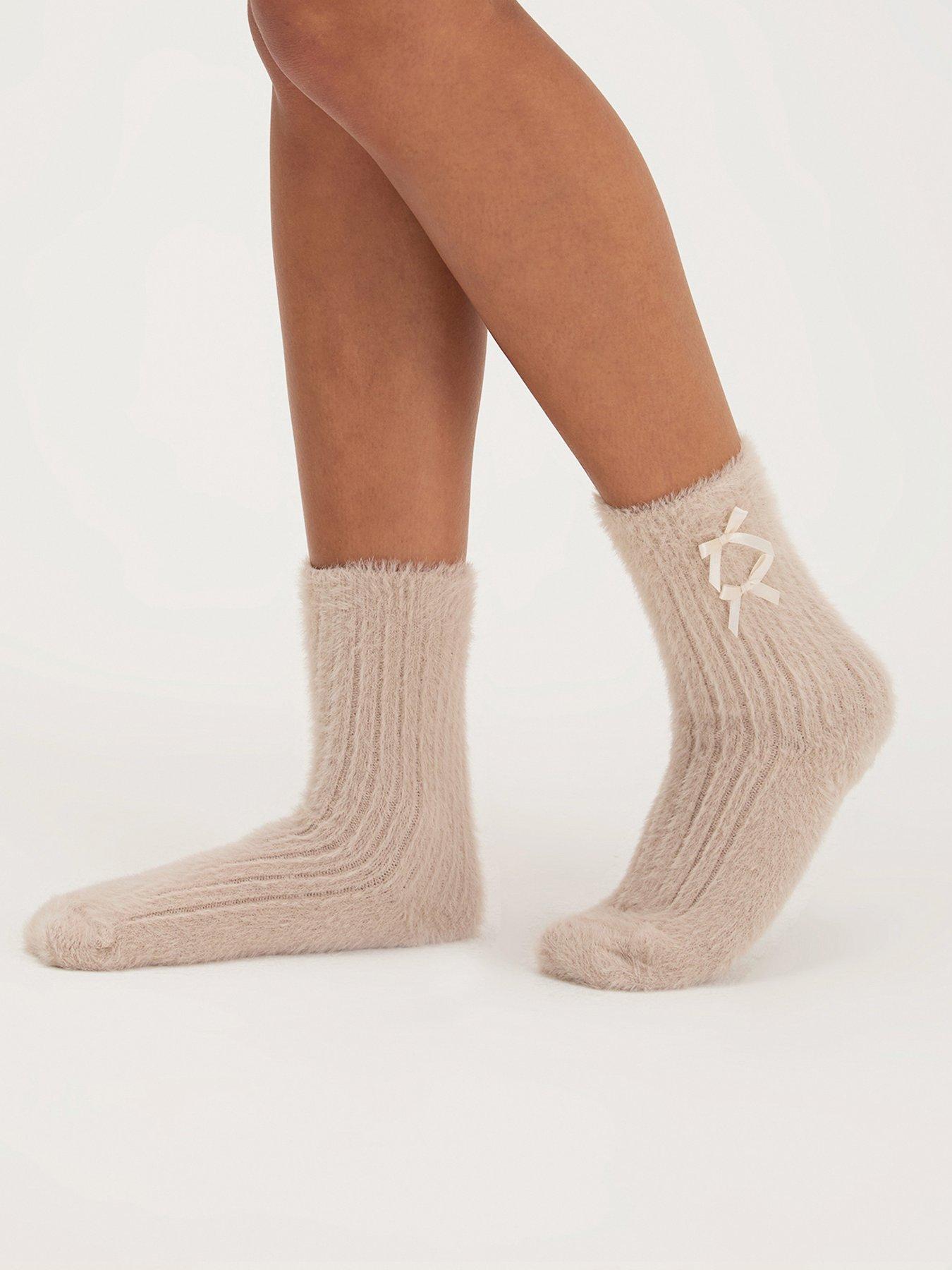 Image 5 of 6 of Boux Avenue Boux Avenue Bow Rib Feather Cosy Sock 2pk - Neutral Mix