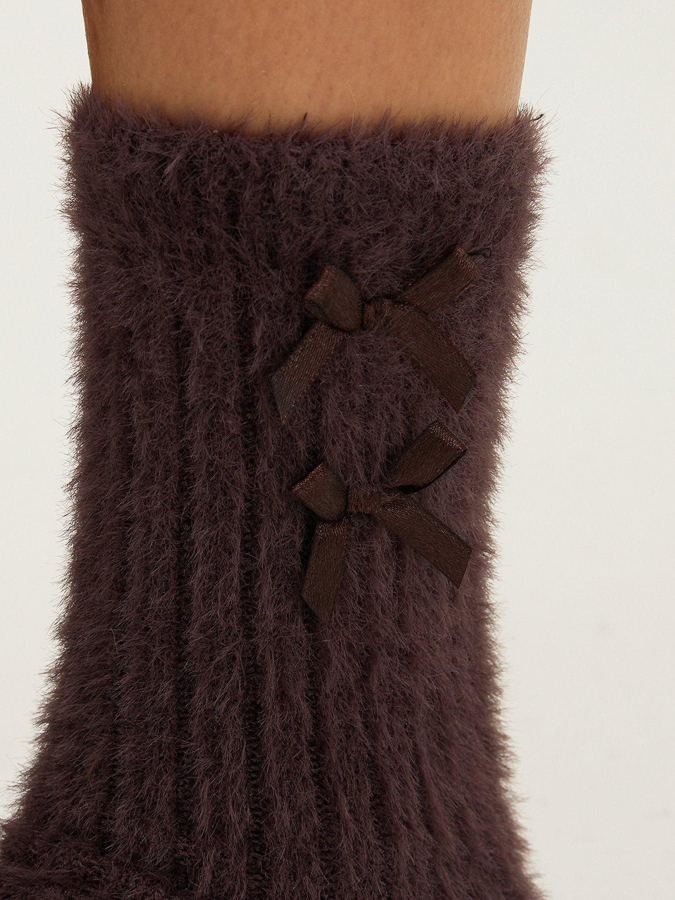 Image 6 of 6 of Boux Avenue Boux Avenue Bow Rib Feather Cosy Sock 2pk - Neutral Mix