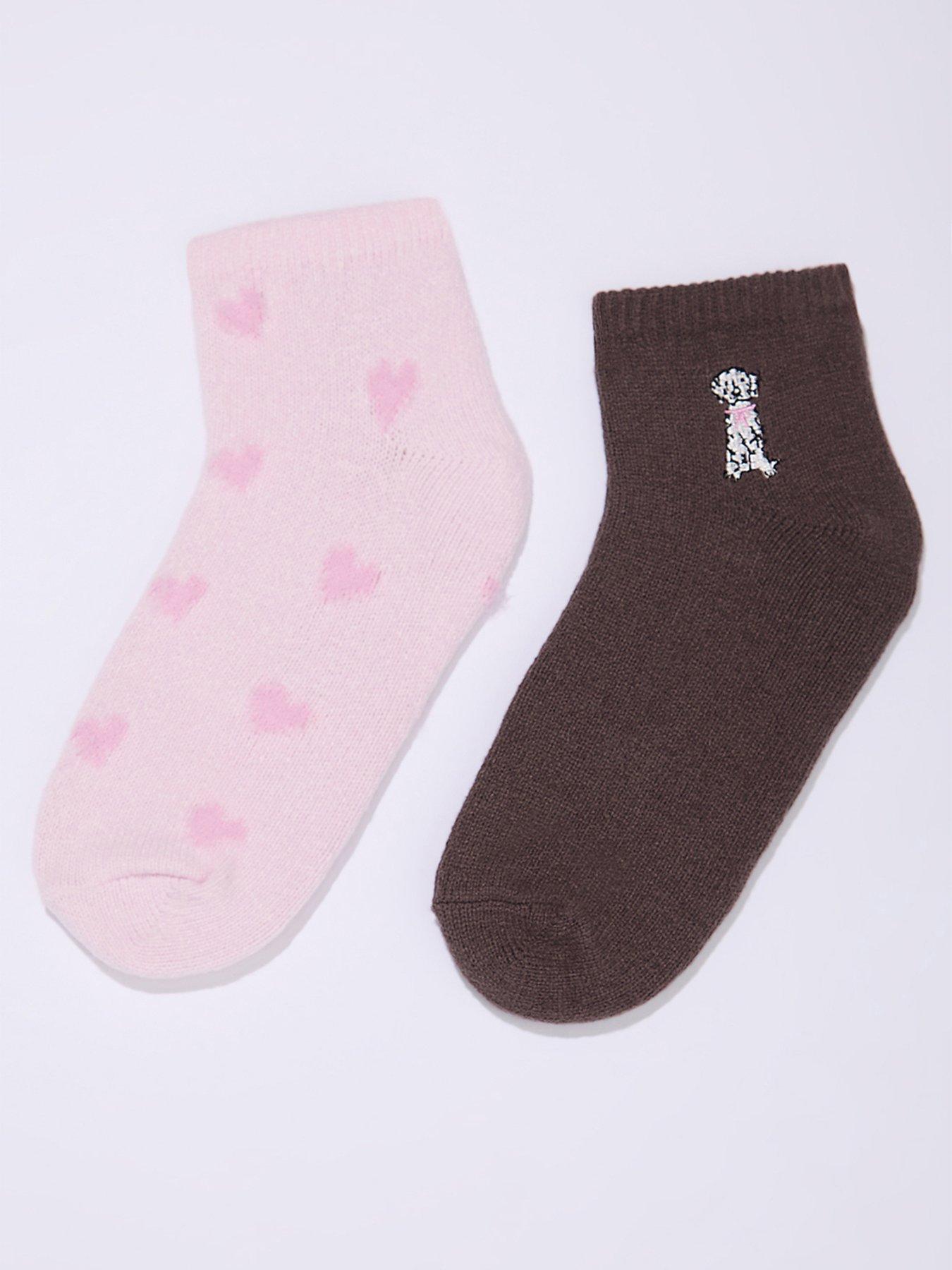 Boux Avenue 2 Pack Dalmatian Knitted Trainer Socks - Pink Mix