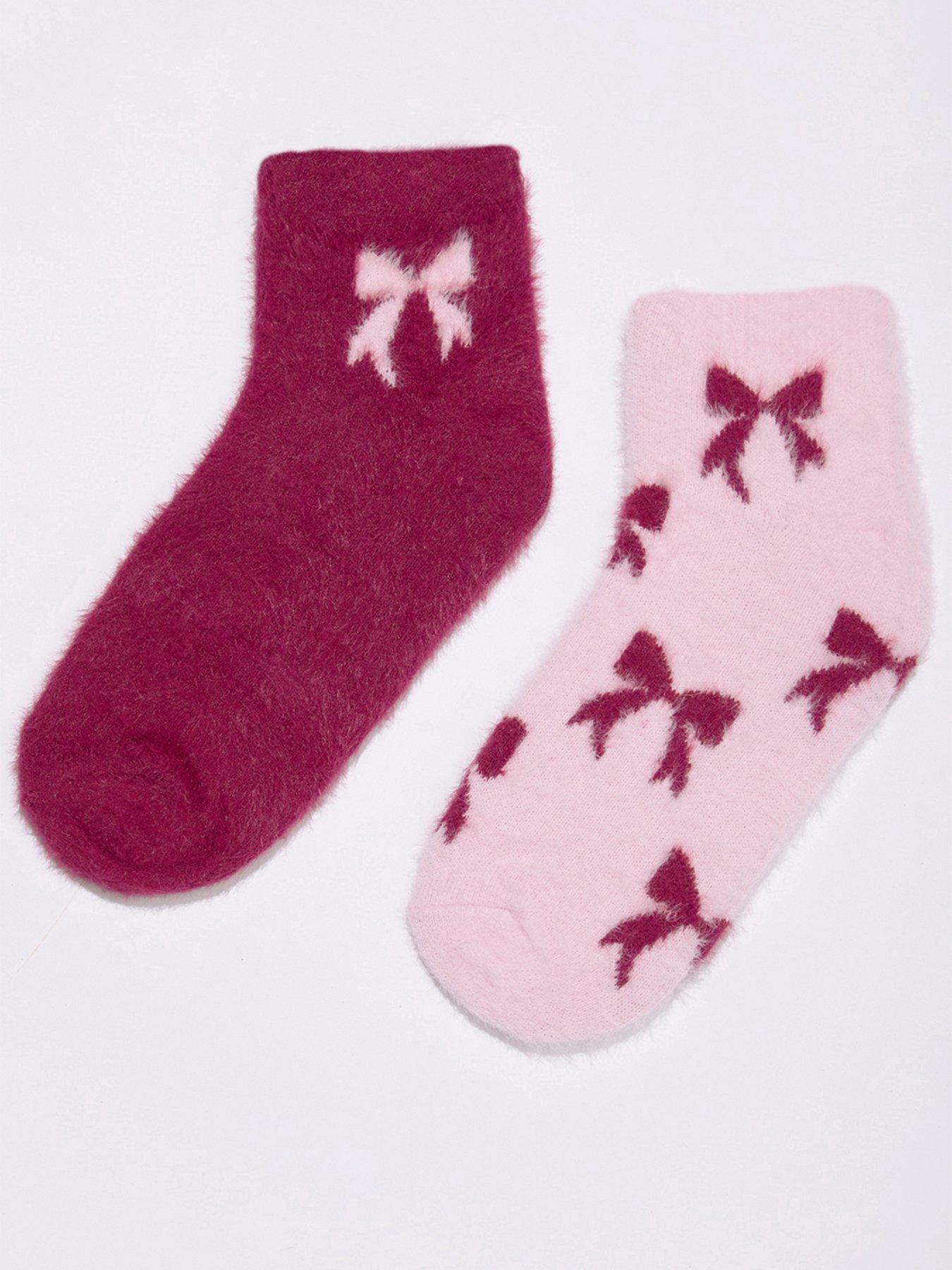 Image 1 of 4 of Boux Avenue Women's Bows Feather Cosy Trainer Socks 2 Pack - Pink