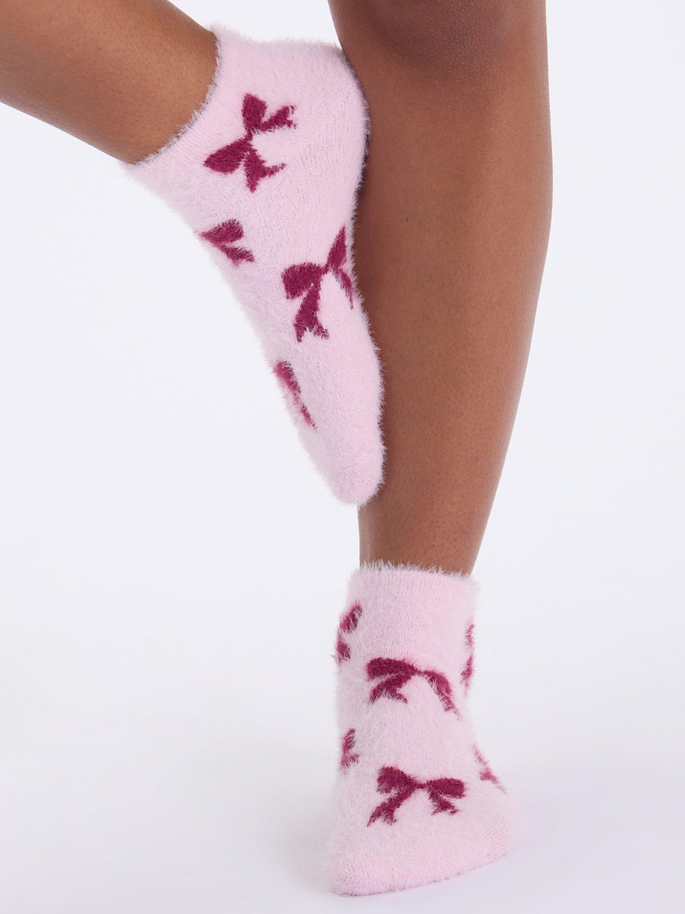 Image 2 of 4 of Boux Avenue Women's Bows Feather Cosy Trainer Socks 2 Pack - Pink