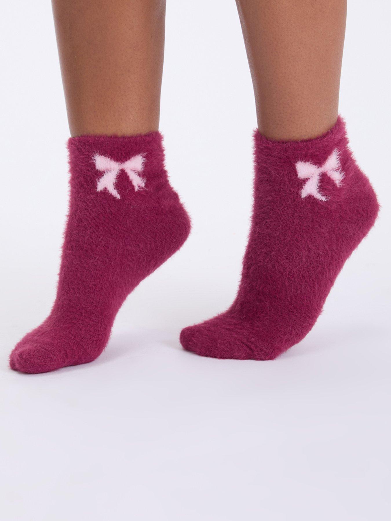 Image 3 of 4 of Boux Avenue Women's Bows Feather Cosy Trainer Socks 2 Pack - Pink