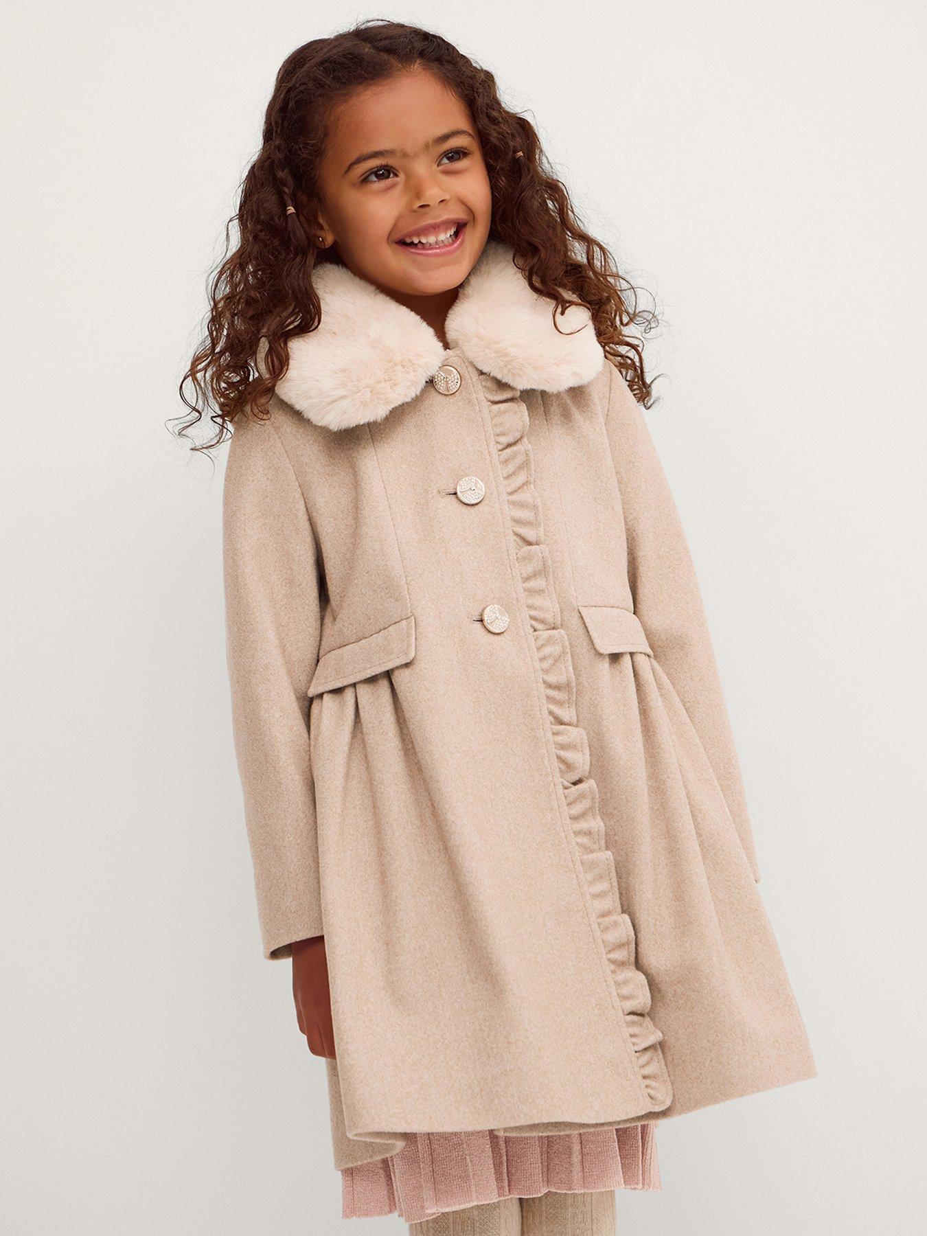 Monsoon Girls Smart Frill Trim Coat - Oatmeal