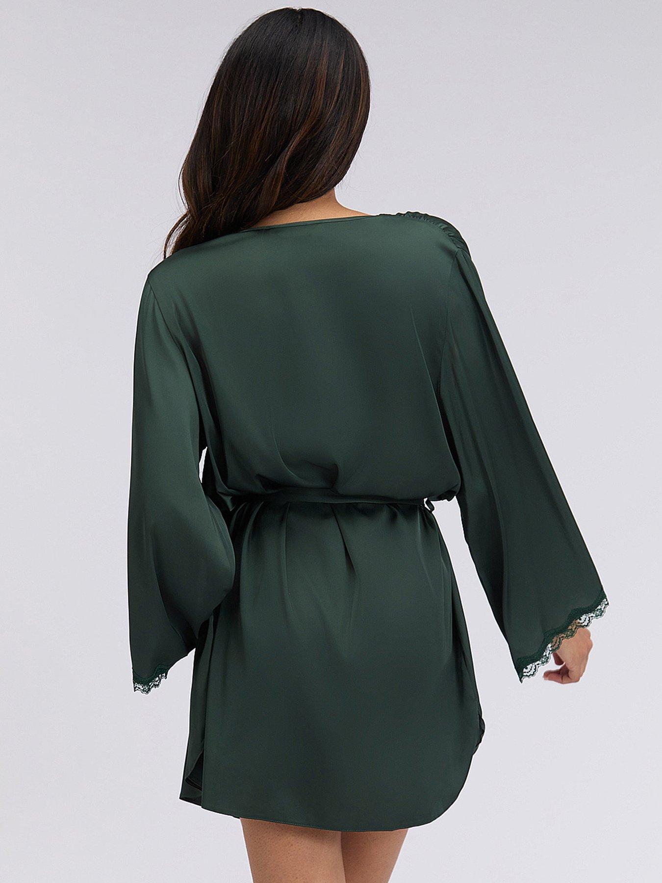 Image 2 of 6 of Boux Avenue Boux Avenue Kaya Satin Robe - Deep Green