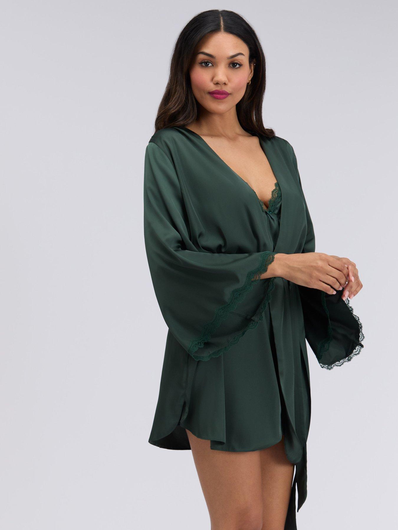 Image 3 of 6 of Boux Avenue Boux Avenue Kaya Satin Robe - Deep Green