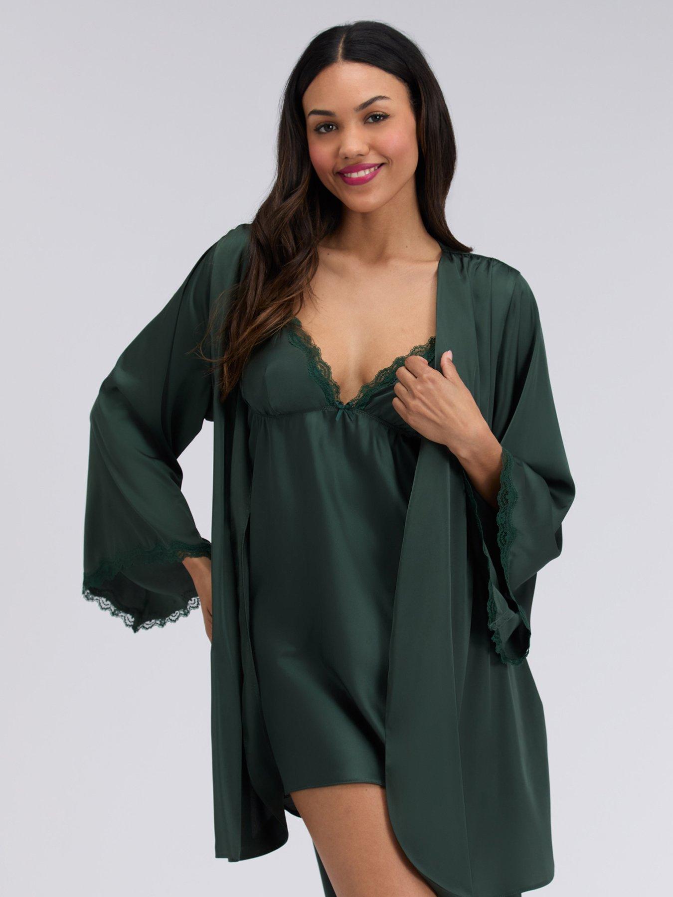 Image 4 of 6 of Boux Avenue Boux Avenue Kaya Satin Robe - Deep Green