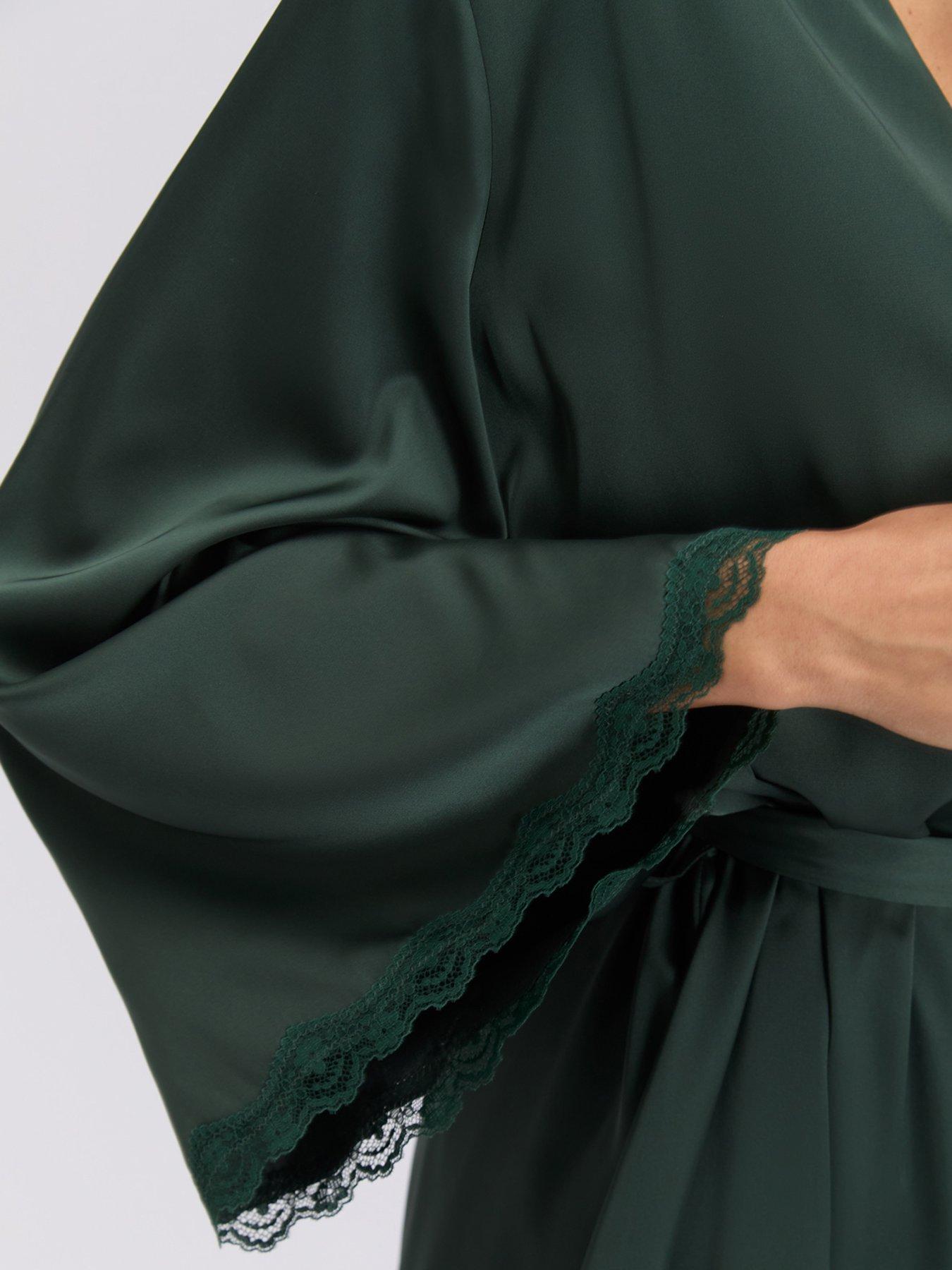 Image 5 of 6 of Boux Avenue Boux Avenue Kaya Satin Robe - Deep Green