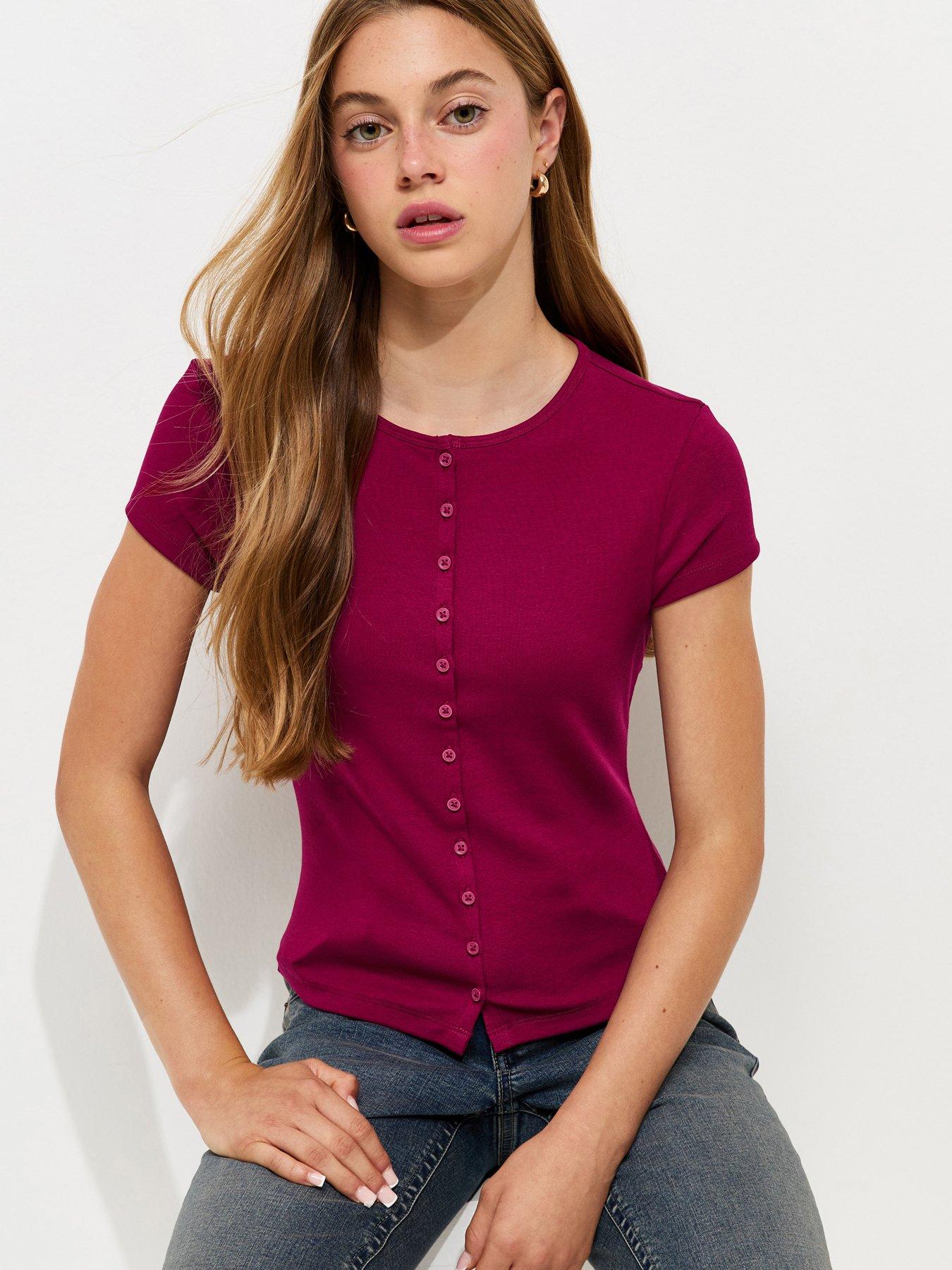 Image 1 of 5 of New Look 915 Girls Mini Button Front Cap Sleeve T-Shirt - Dark Red