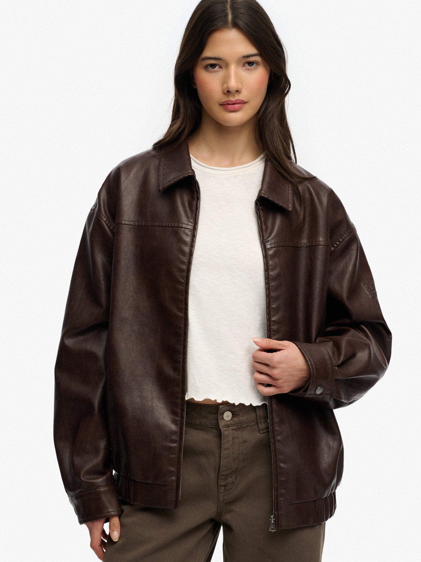 Superdry Collared Oversized Bomber Jacket - Brown