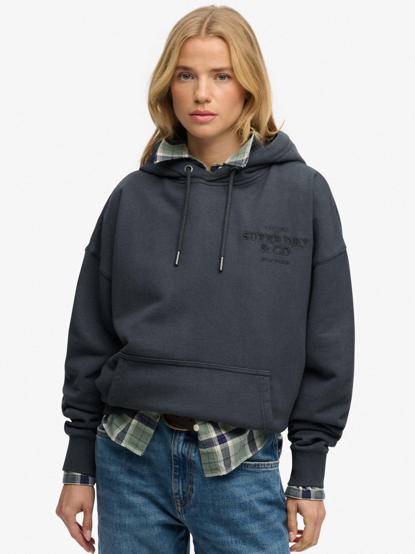 Superdry Luxe Casual Embroidered Relaxed Hoodie - Navy